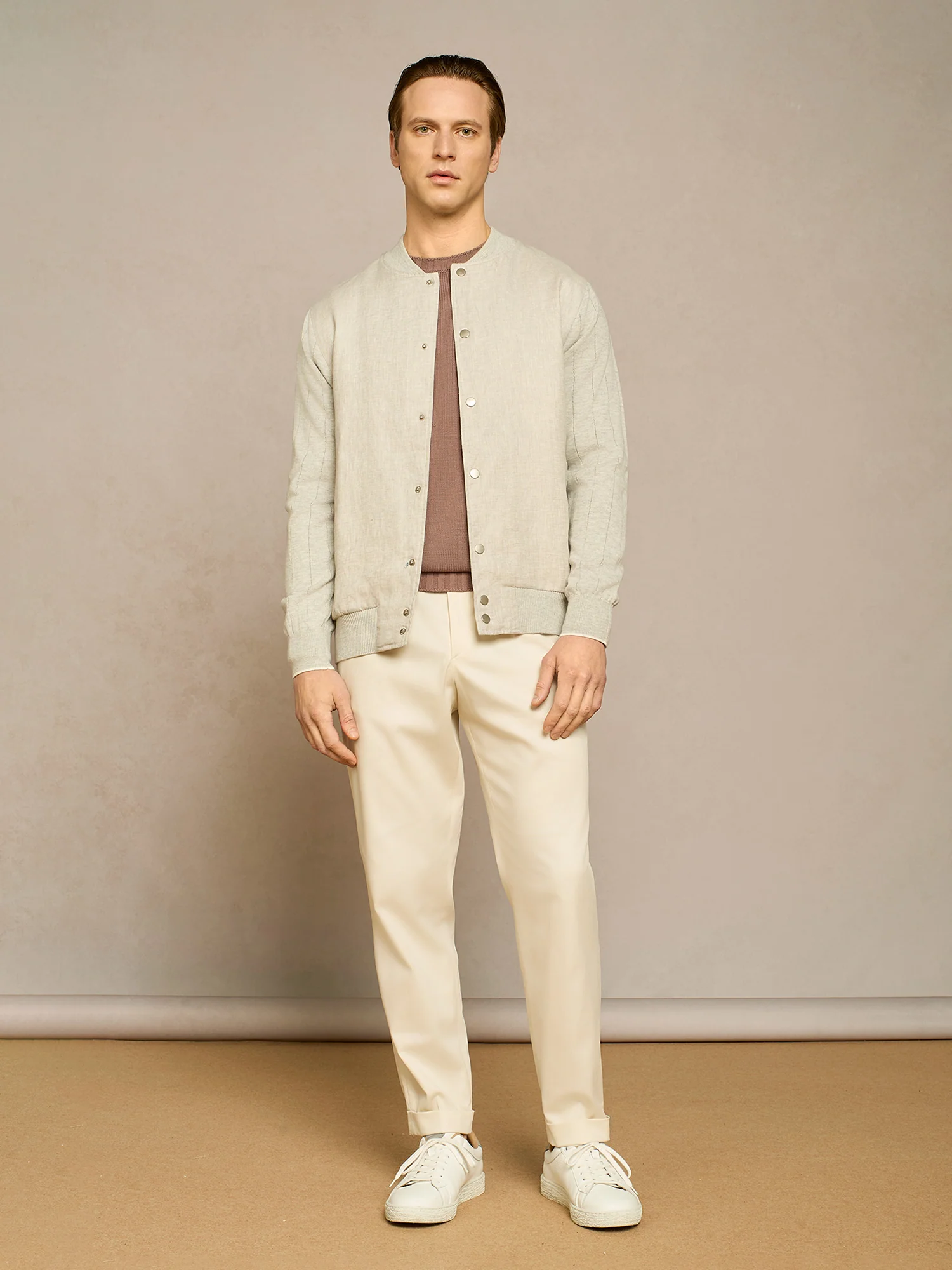 Bomber college in lino grigio chiaro - Image 3