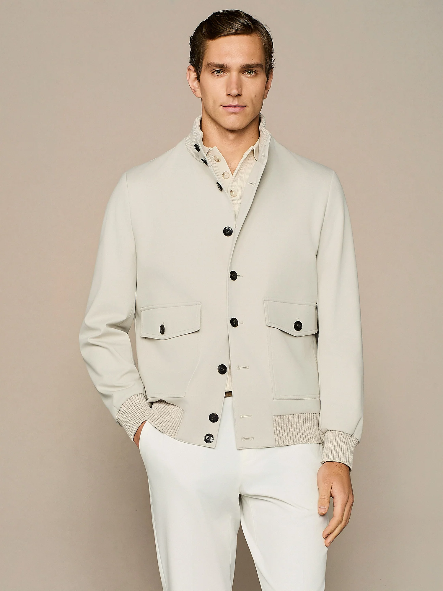 Bomber in jersey piquet stone
