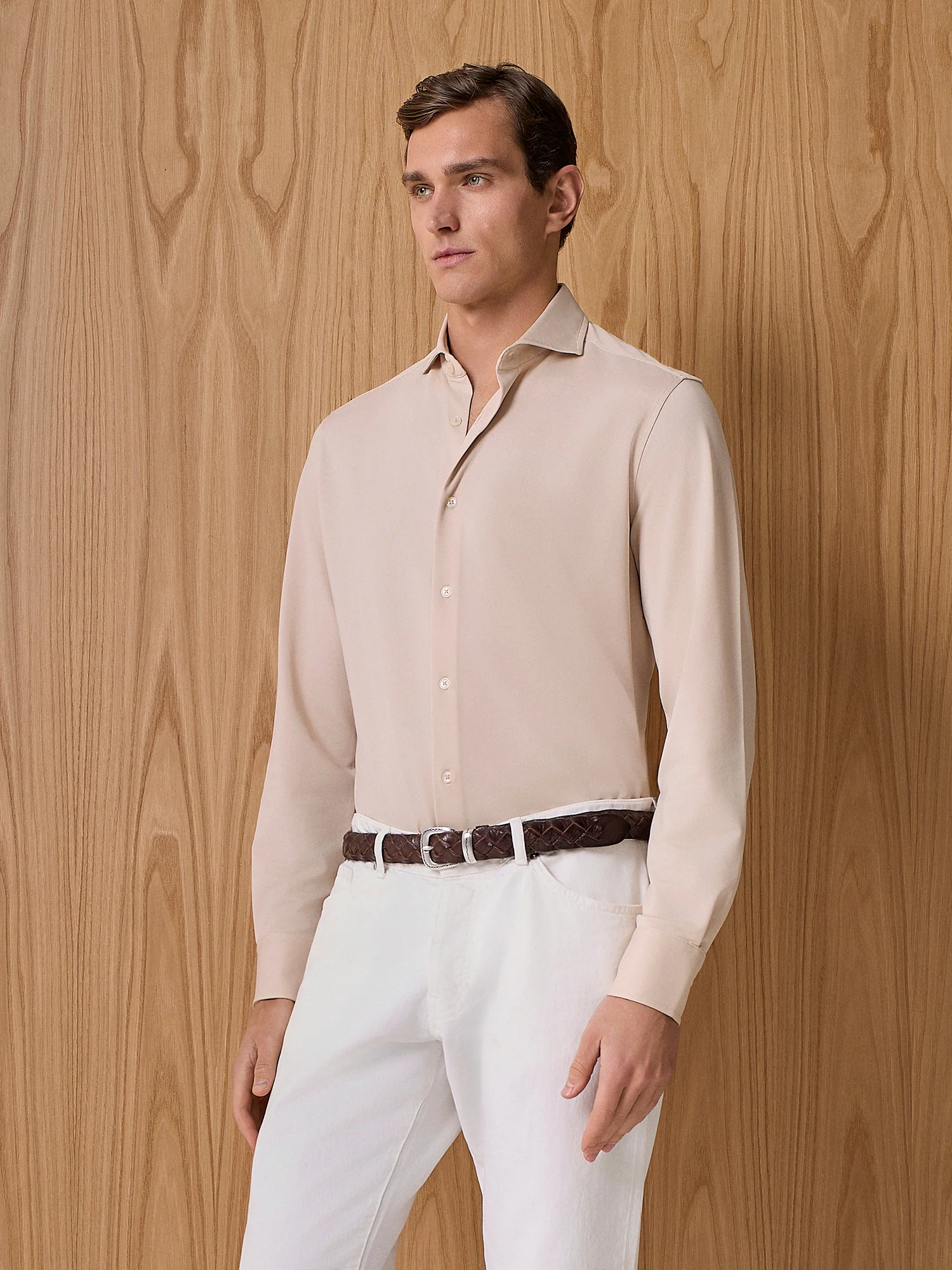 Camicia in jersey piquet apricot - Image 2