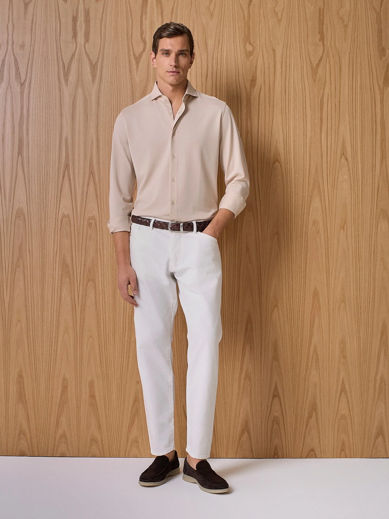 Camicia in jersey piquet apricot - Image 3