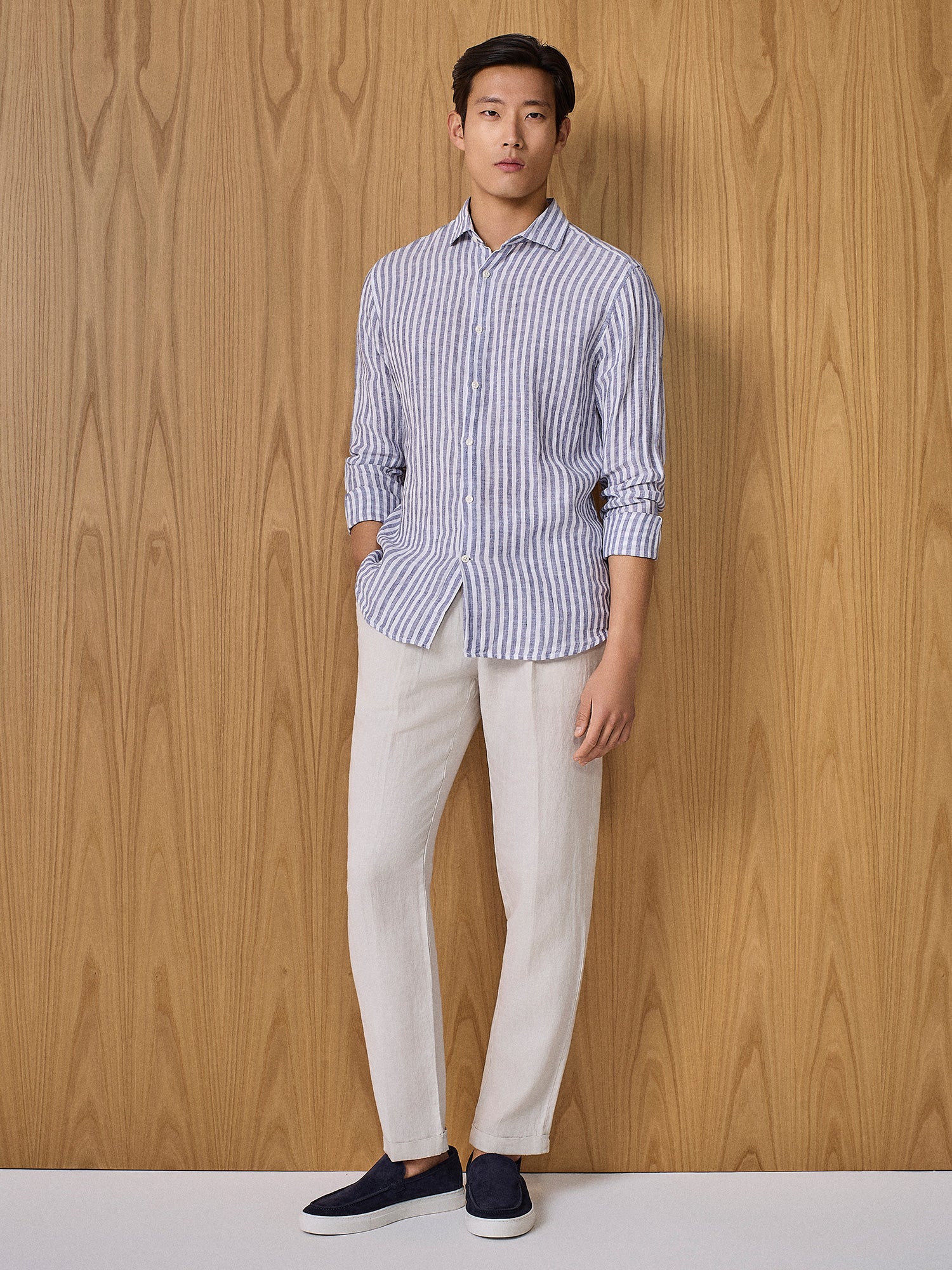 Camicia in lino a righe blu - Image 3