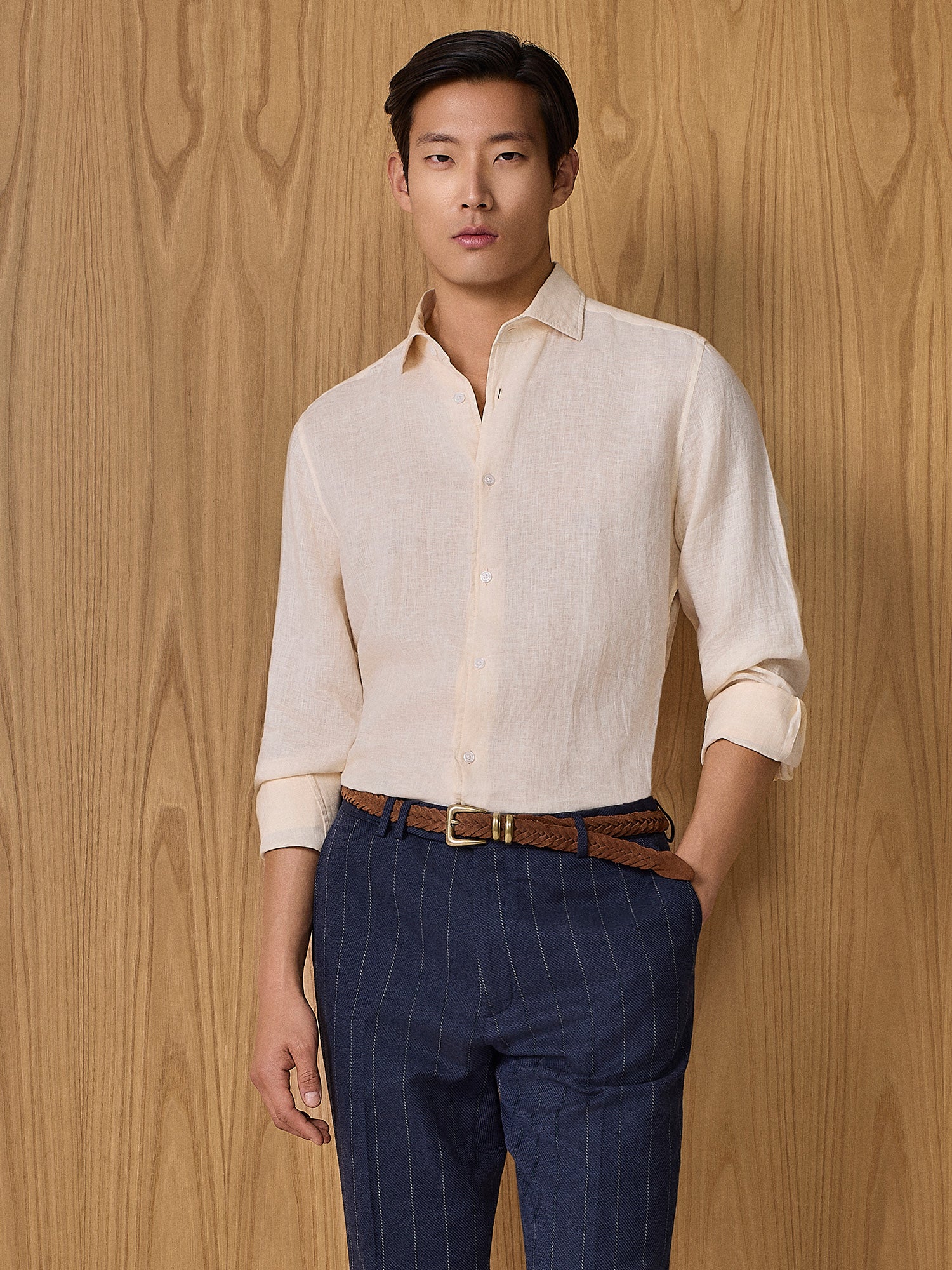 Camicia in lino apricot