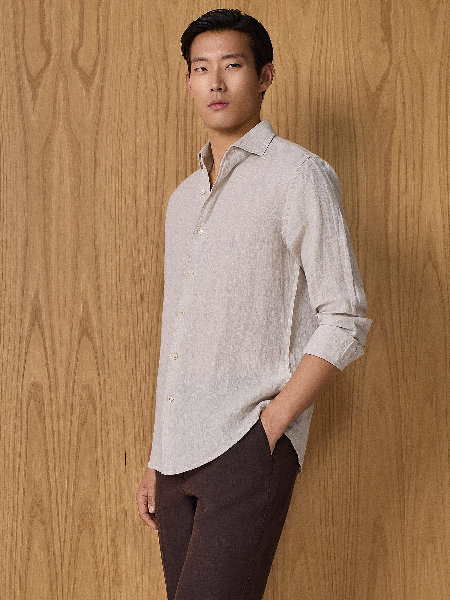 Camicia in lino beige - Image 2