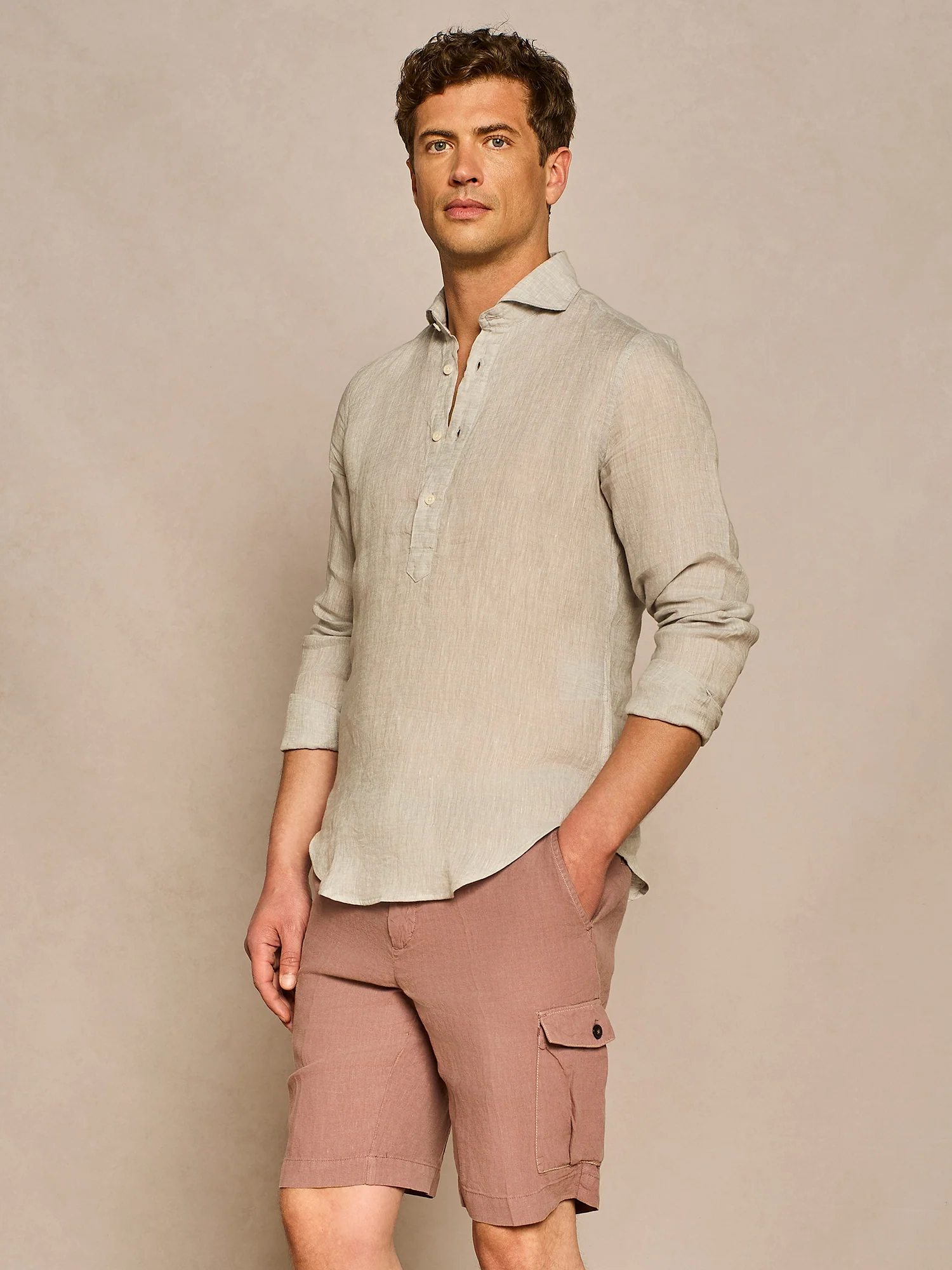 Camicia in lino casacca grigio chiaro melange - Image 2