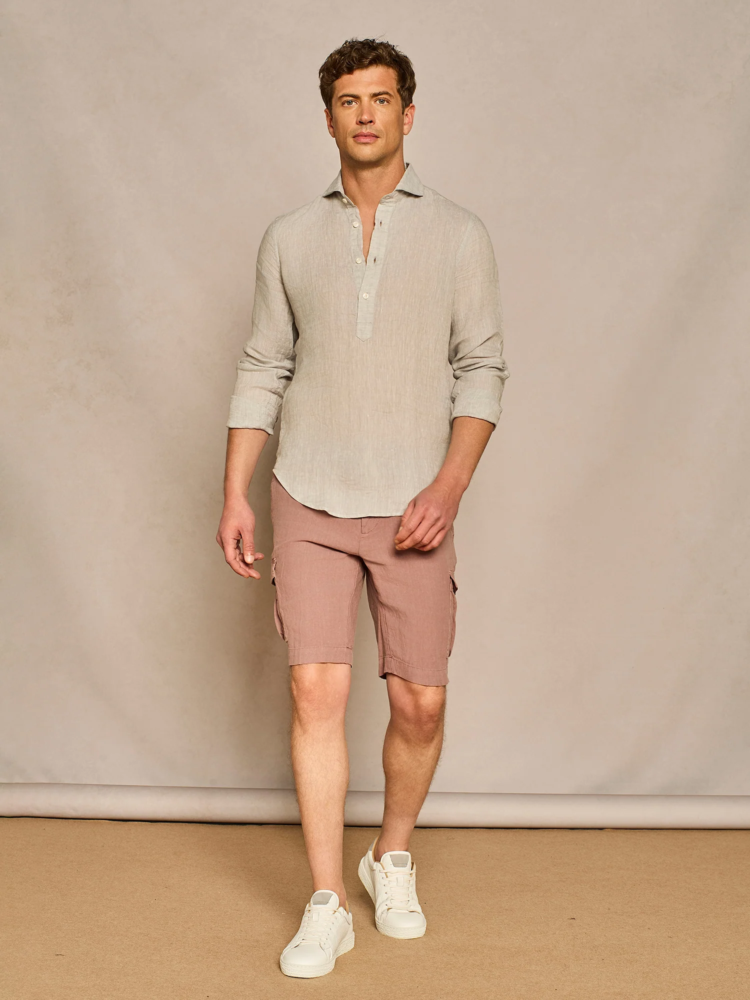 Camicia in lino casacca grigio chiaro melange - Image 3