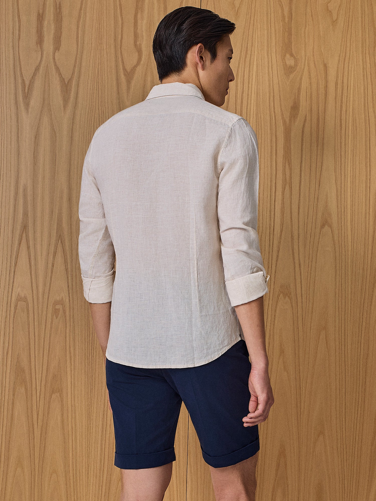Camicia in lino pied de poule apricot - Image 4