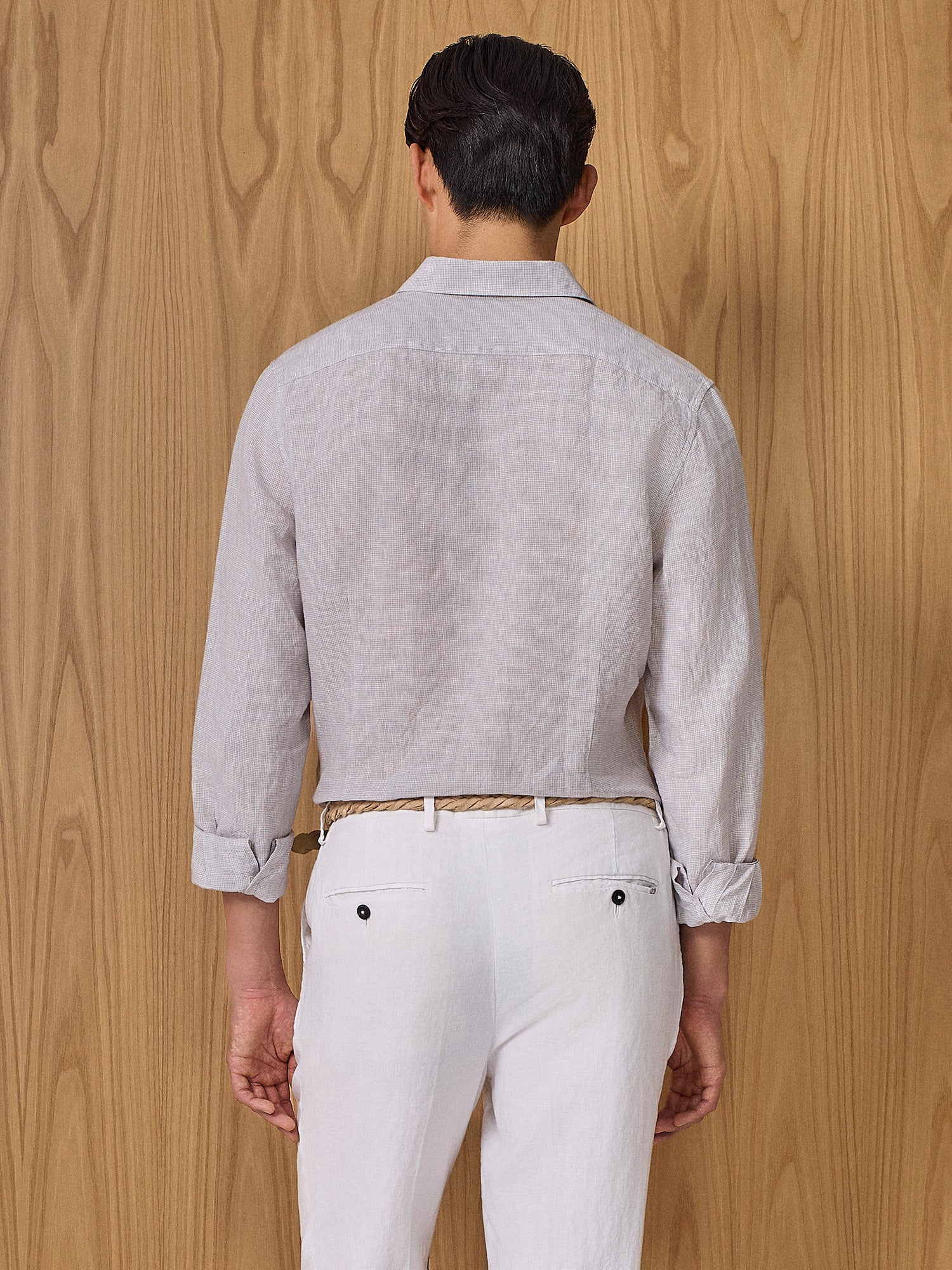 Camicia in lino pied de poule grigio chiaro - Image 4