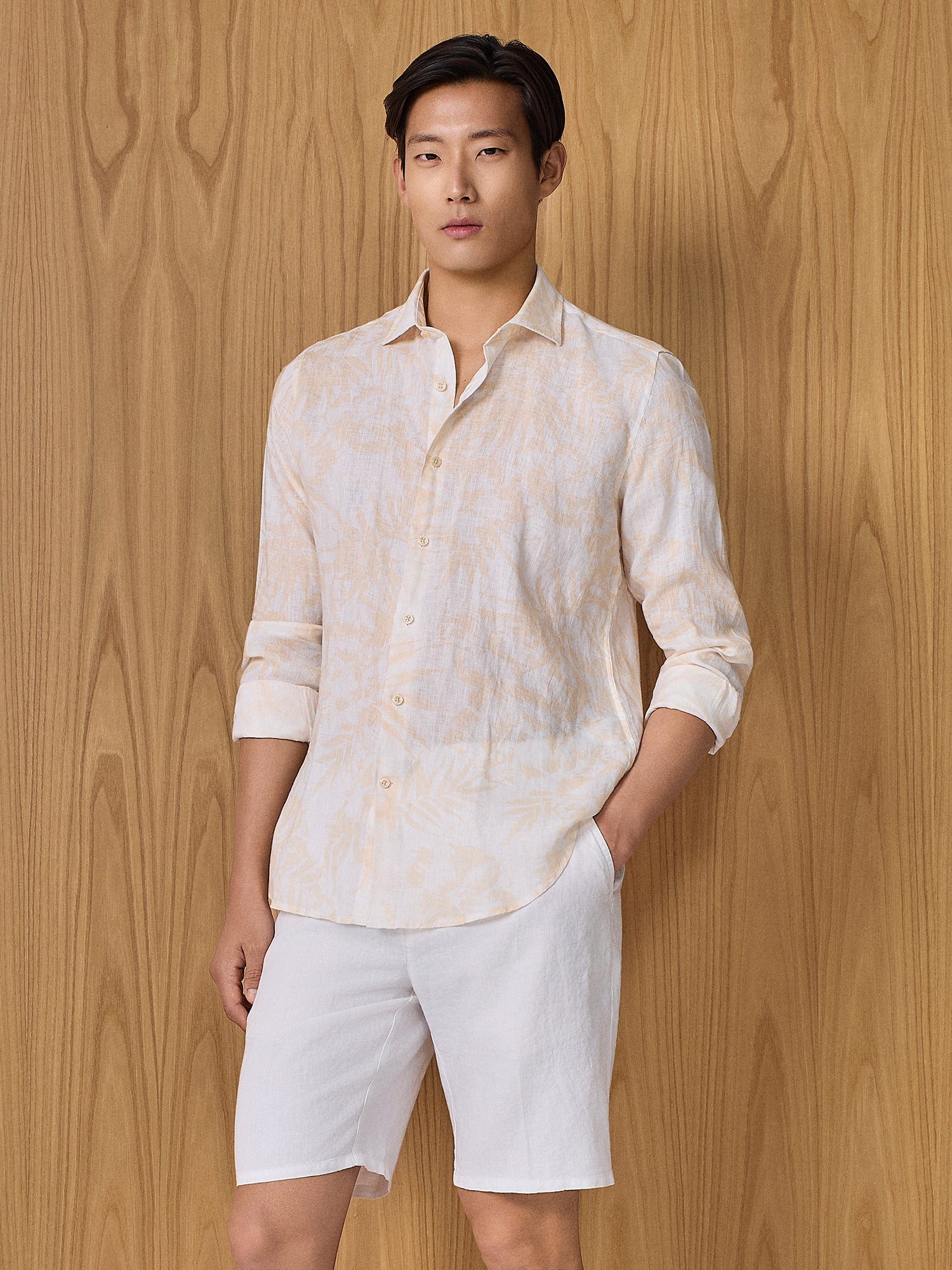 Camicia in lino stampa apricot - Image 2