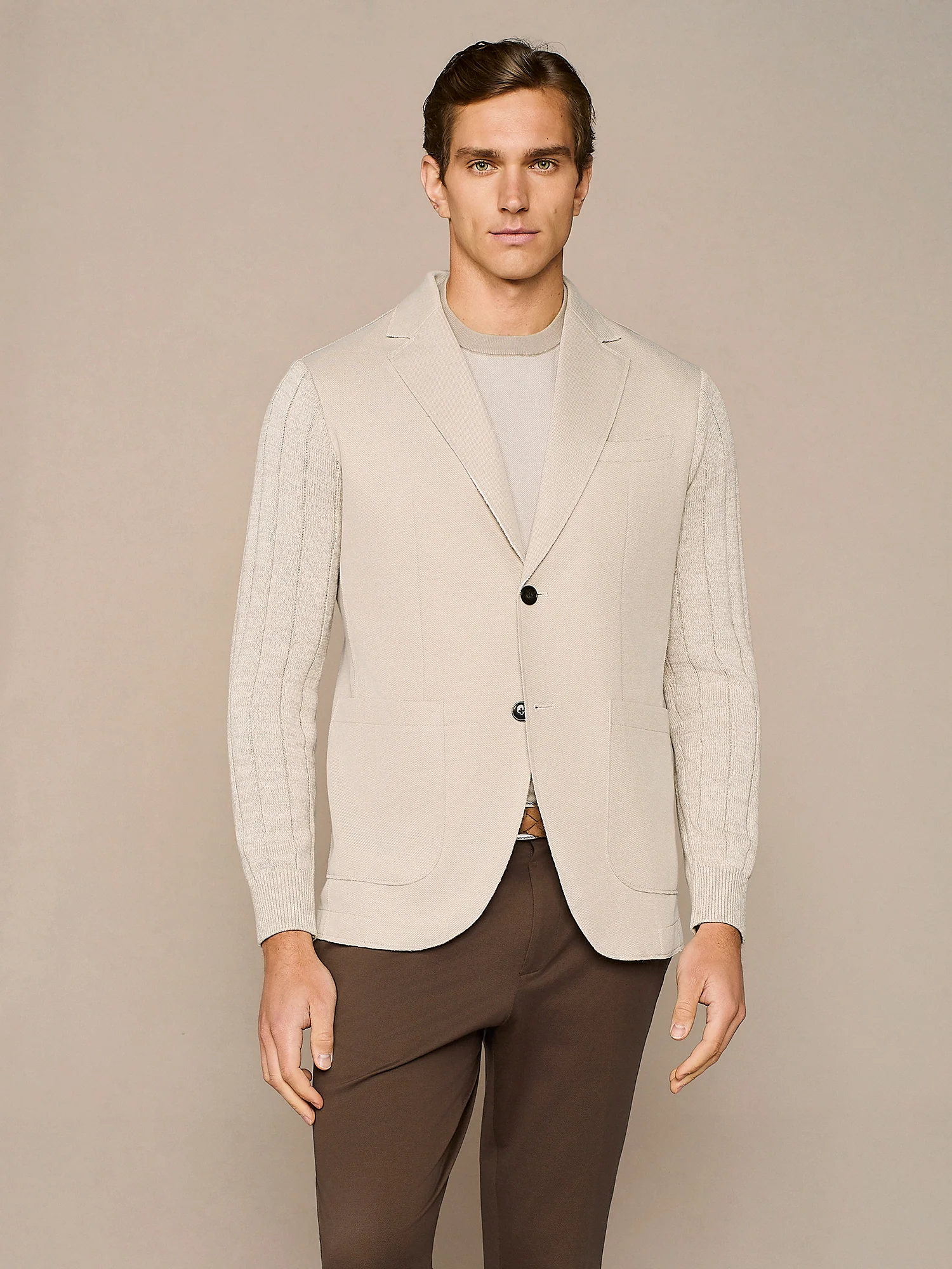Giacca bi-materiale beige