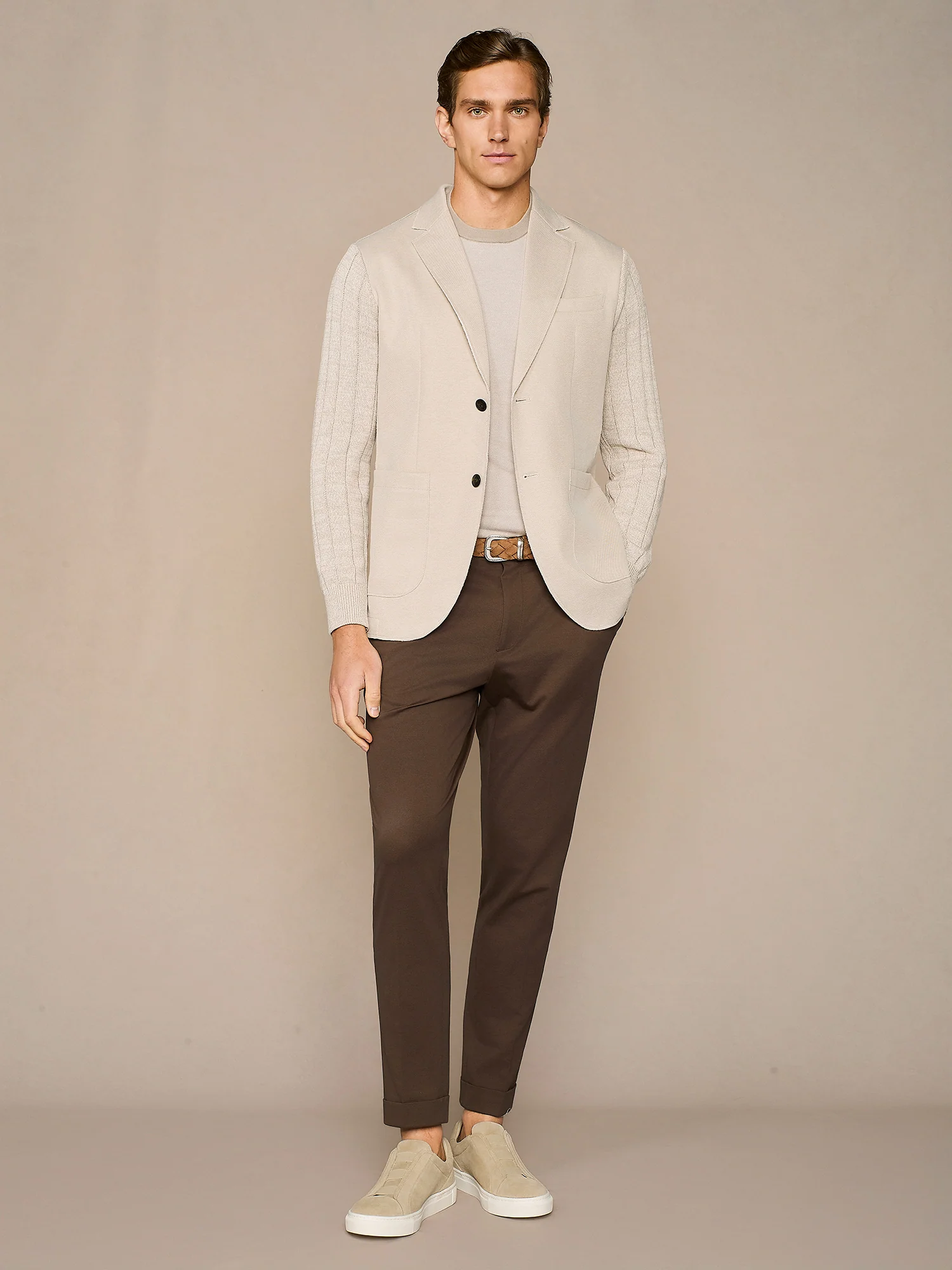 Giacca bi-materiale beige - Image 3