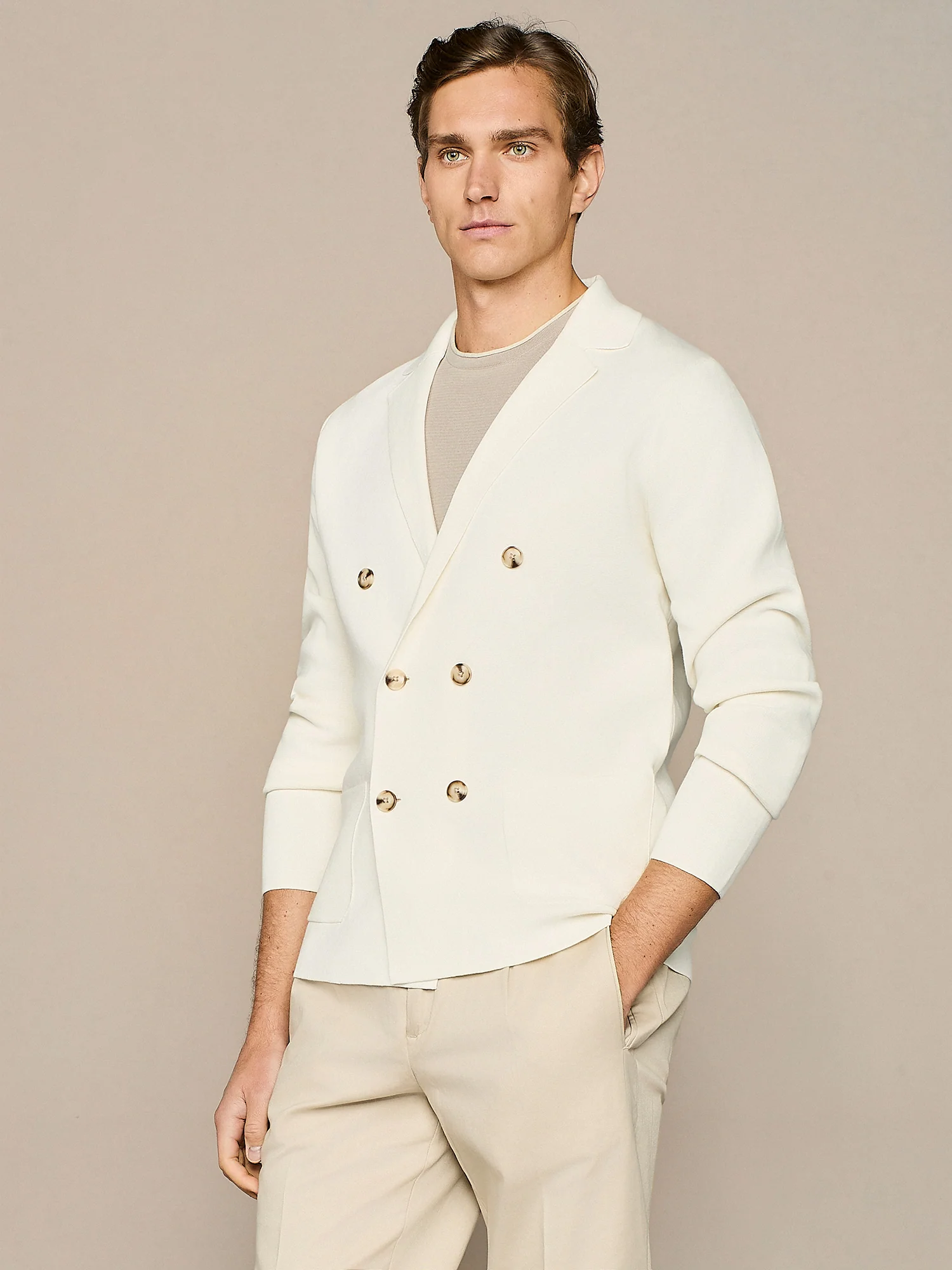 Giacca doppiopetto in maglia bianco - Image 2