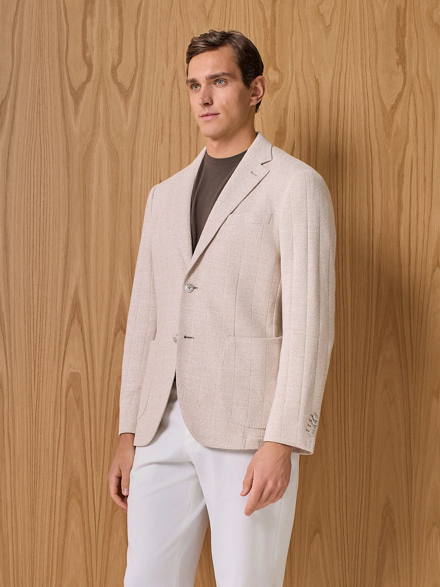 Giacca in jersey costa piatta beige - Image 2