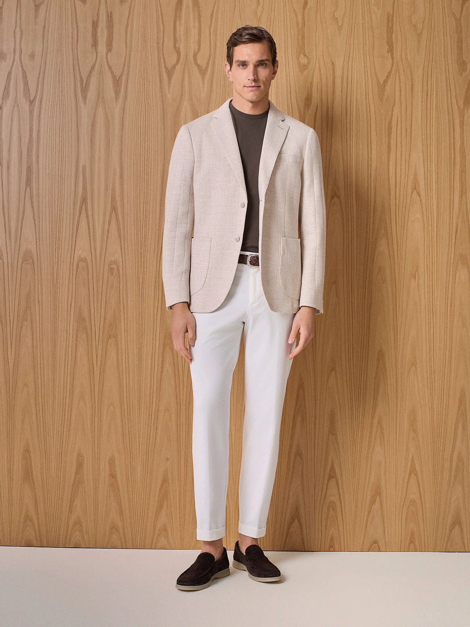 Giacca in jersey costa piatta beige - Image 3