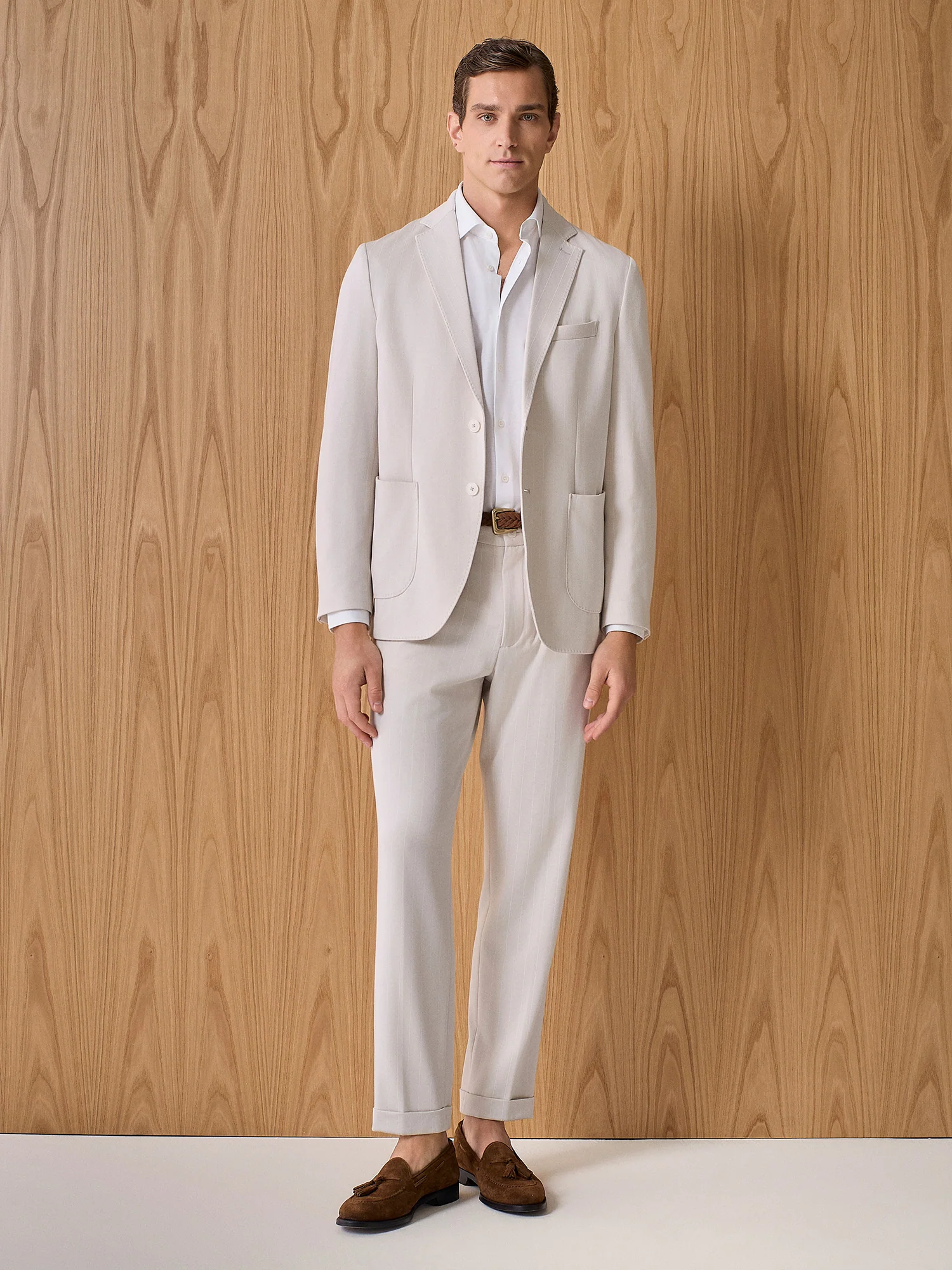 Giacca jersey gessata beige - Image 3