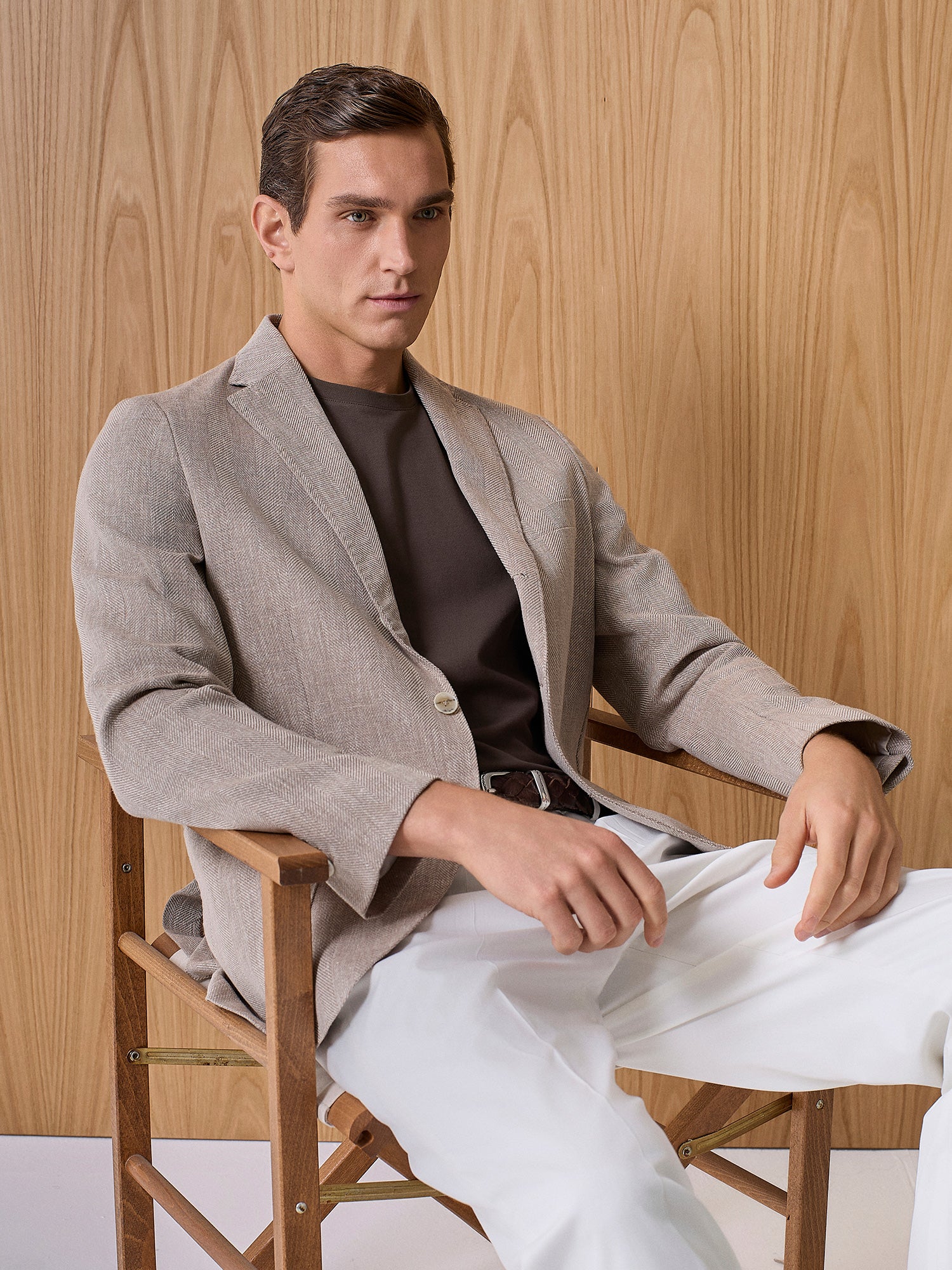 Giacca misto lino spina beige - Image 5