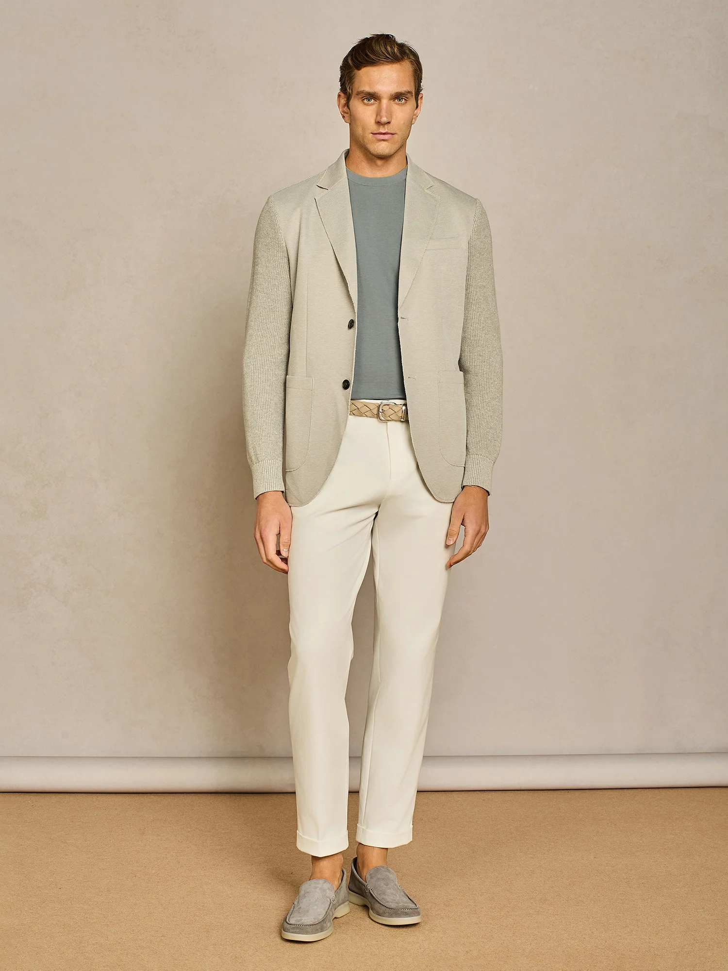 Giacca piquet con maniche in maglia grigio - Image 3