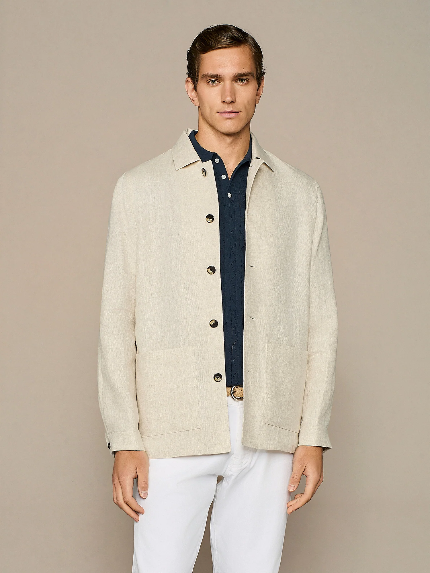 Giacca worker in lino beige