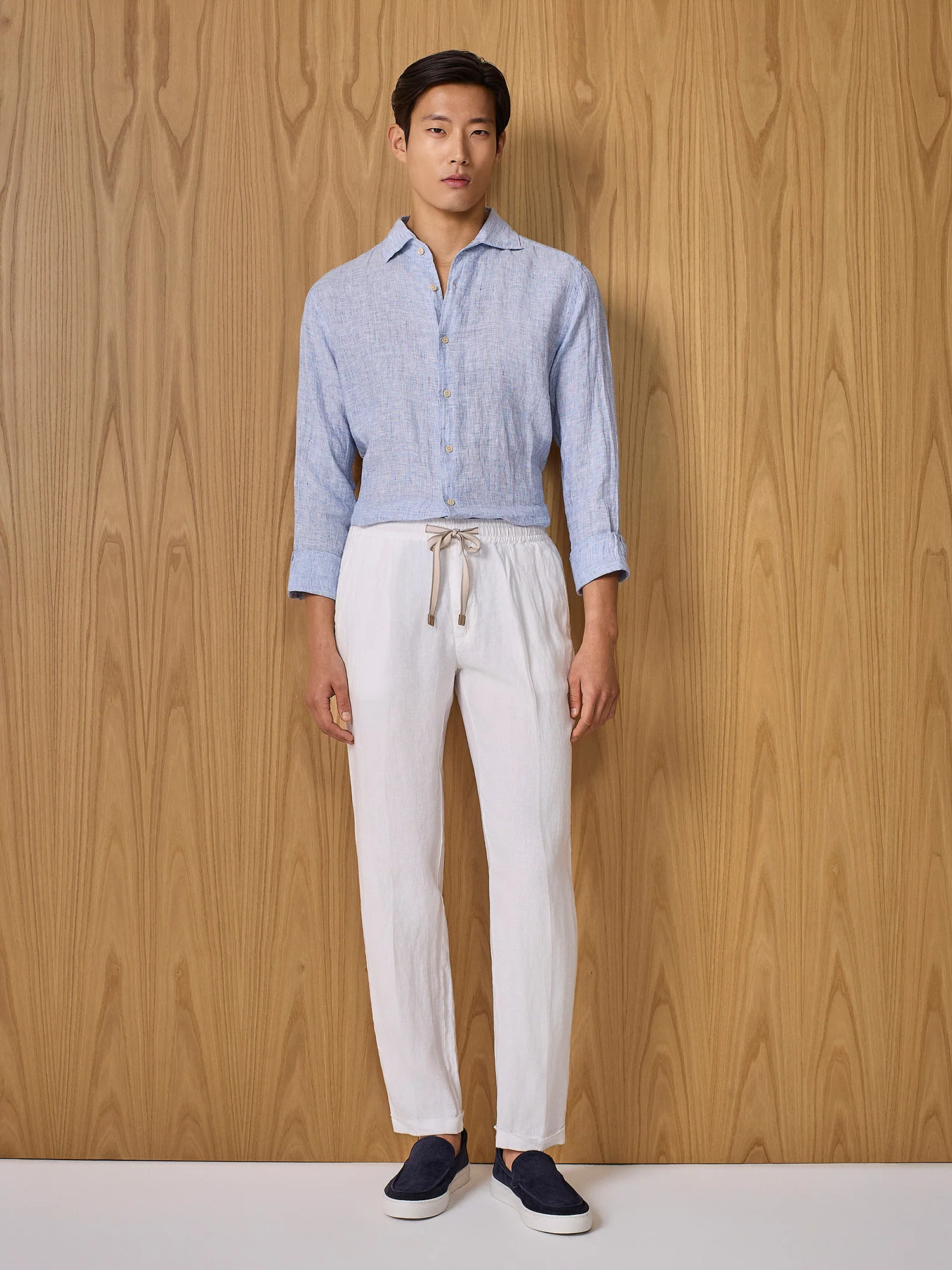 Pantalone jogger in lino bianco
