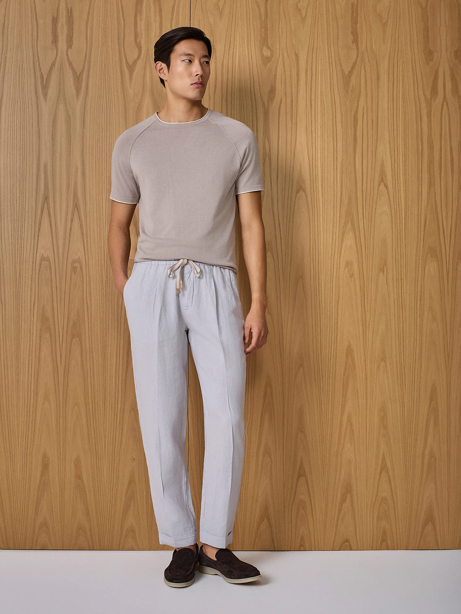 Pantalone jogger in lino cloud