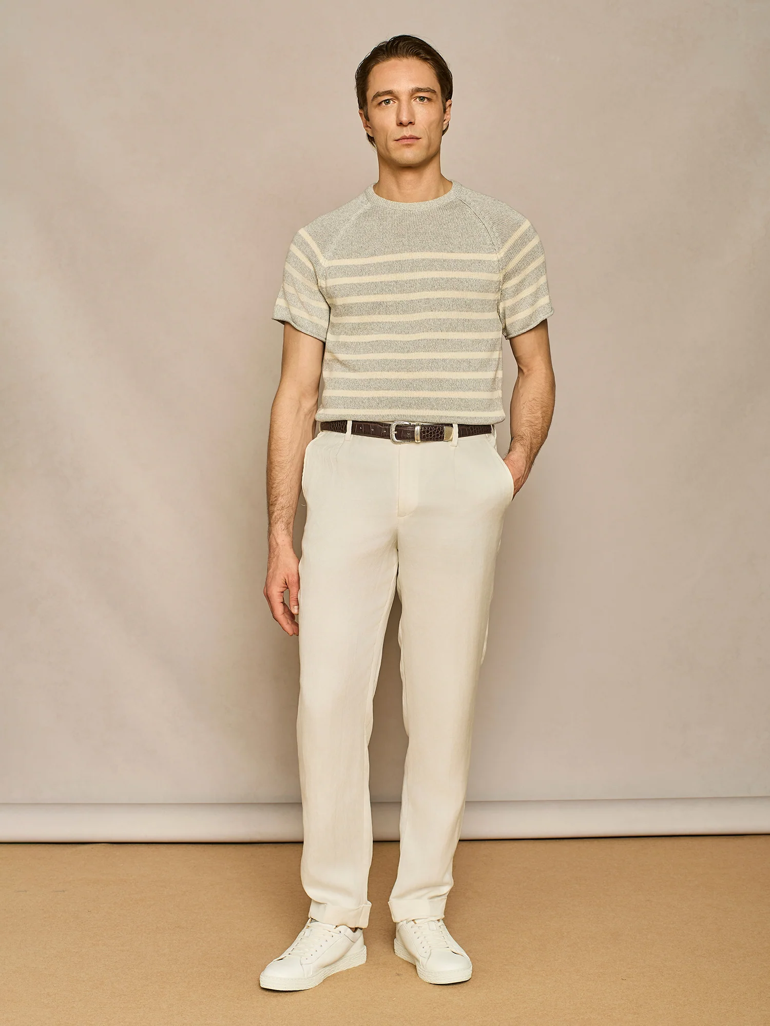 Pantalone relaxed fit in misto lino bianco