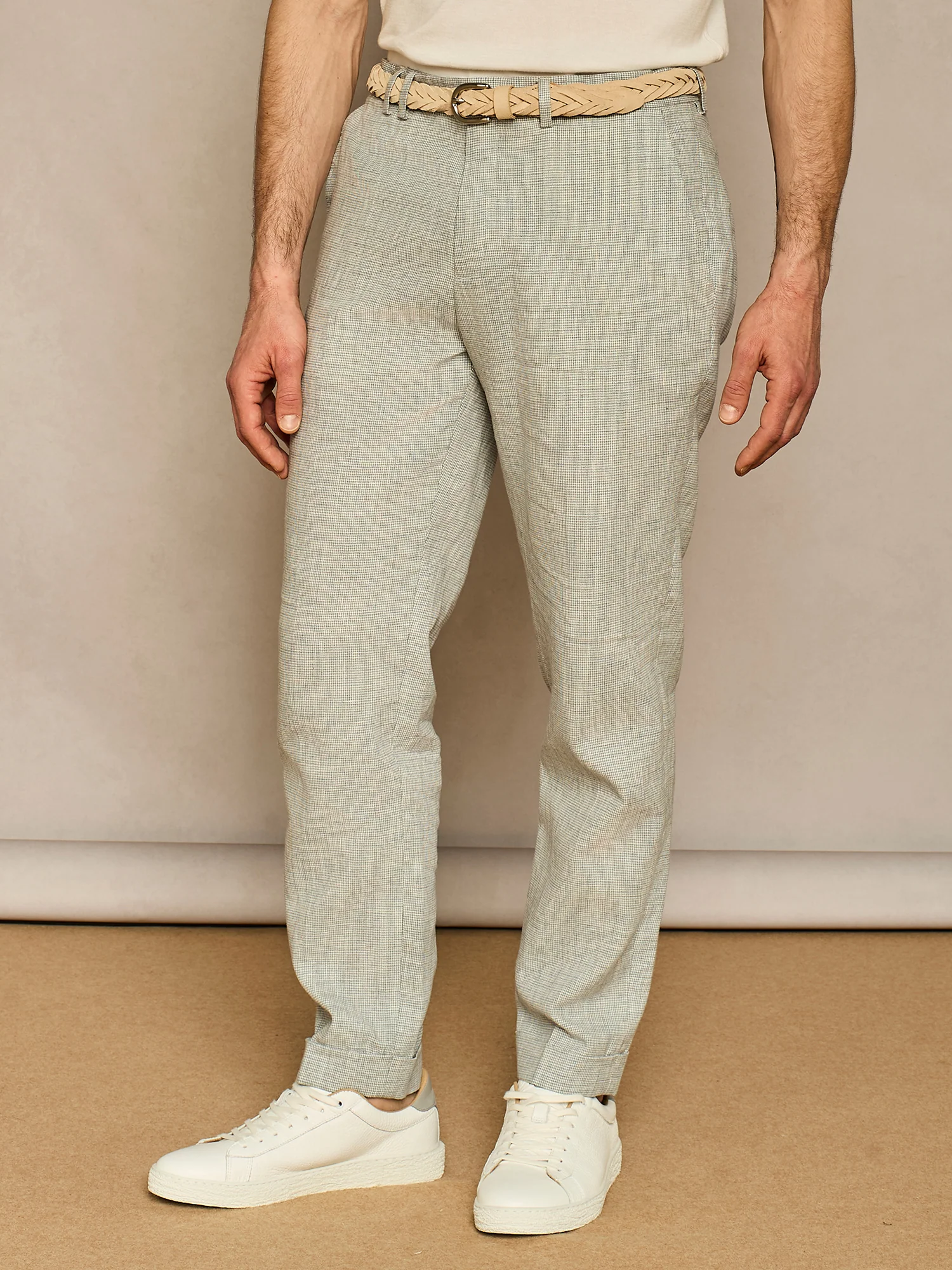 Pantalone sartoriale in misto lino micro pied de poule cloud - Image 3