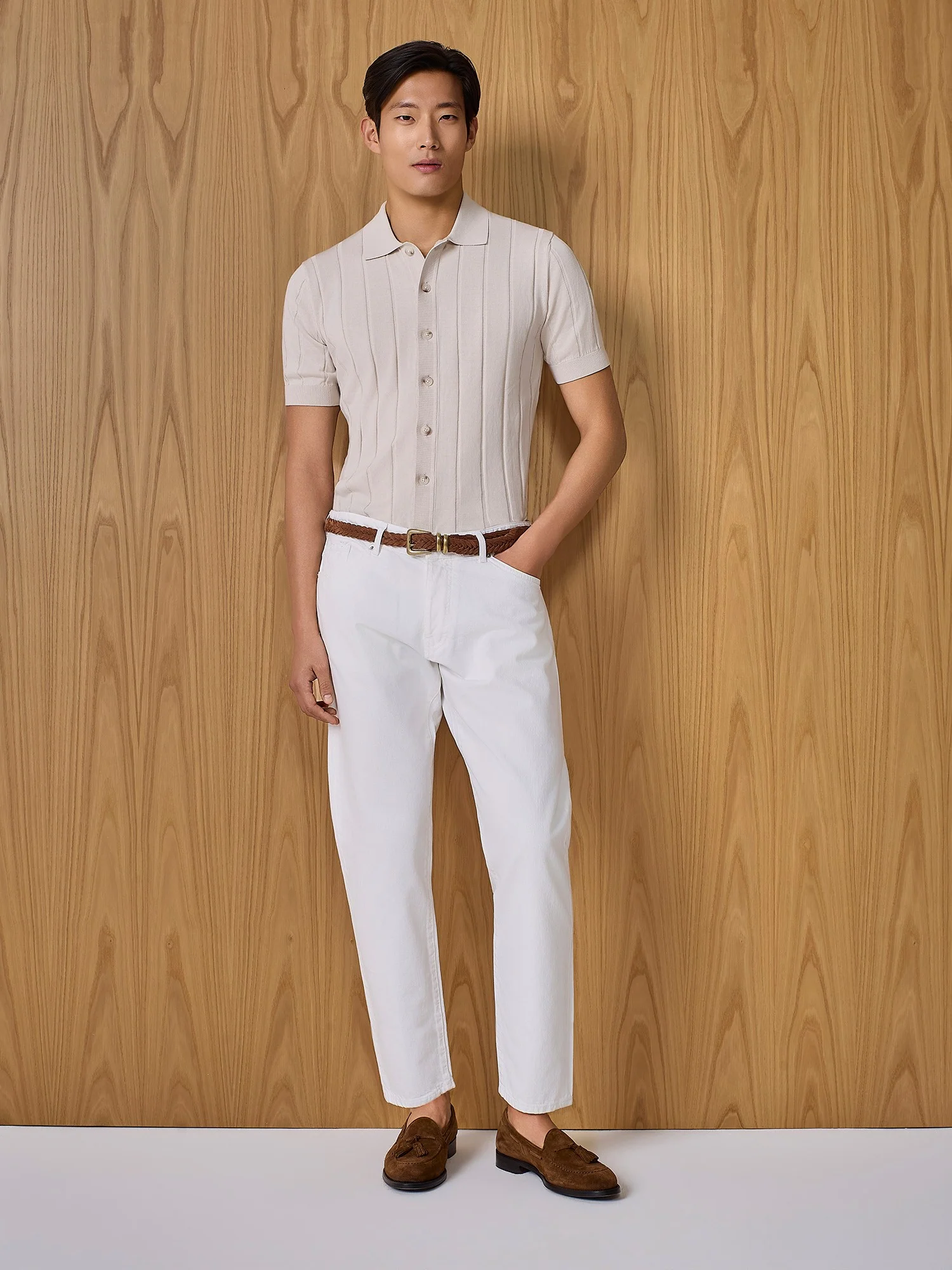Polo camicia in maglia costa piatta burro - Image 3