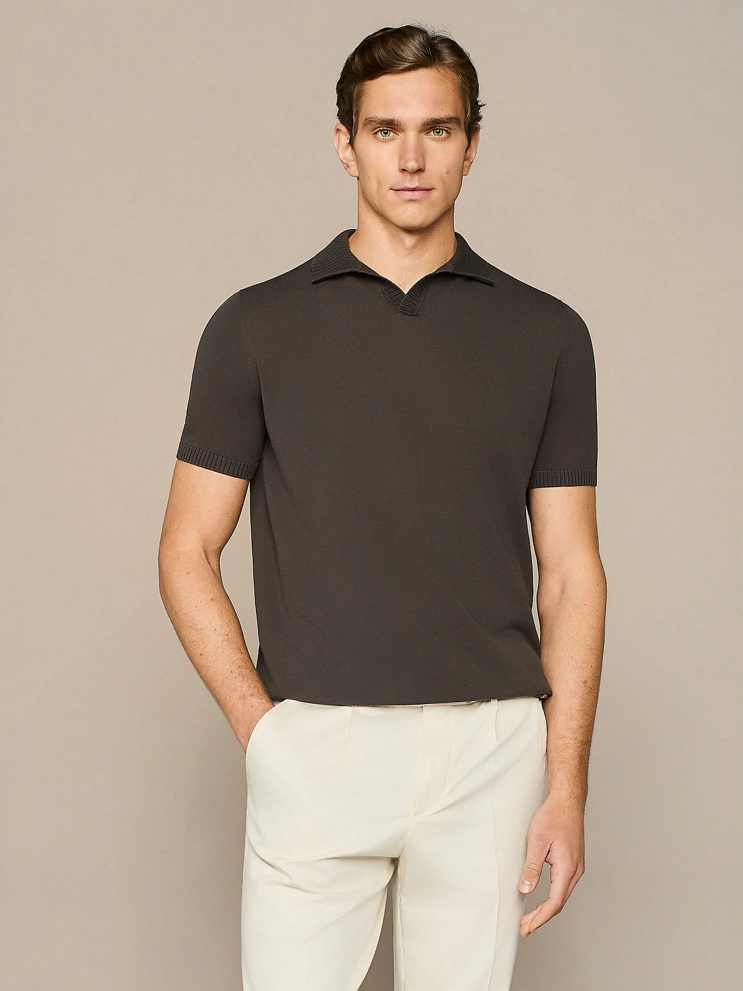 Polo crepe in maglia moro