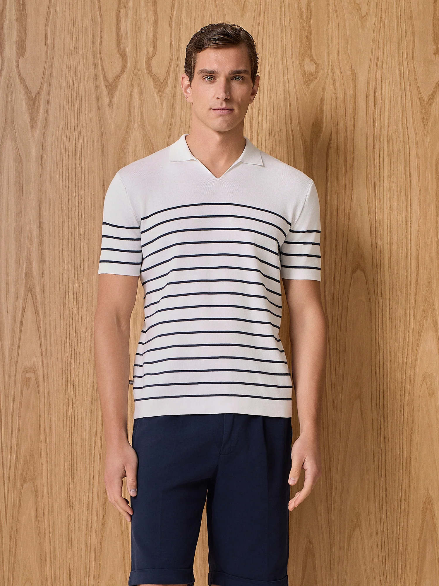 Polo in maglia a righe bianco