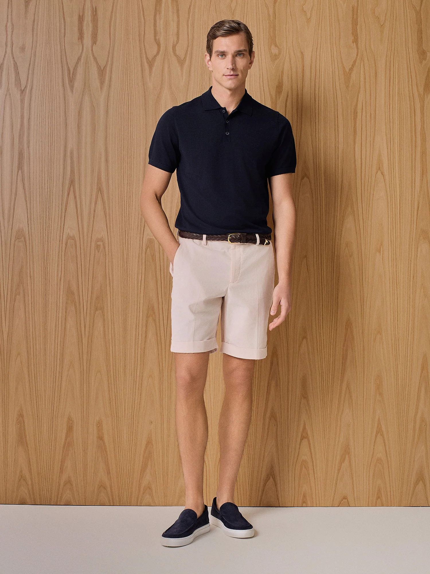Polo in maglia misto seta e cashmere blu - Image 3