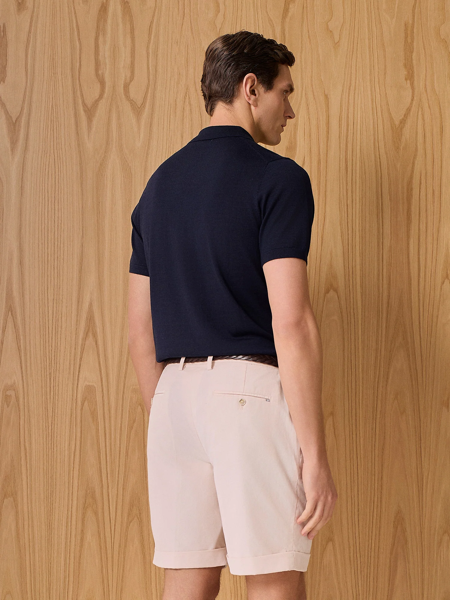 Polo in maglia misto seta e cashmere blu - Image 4