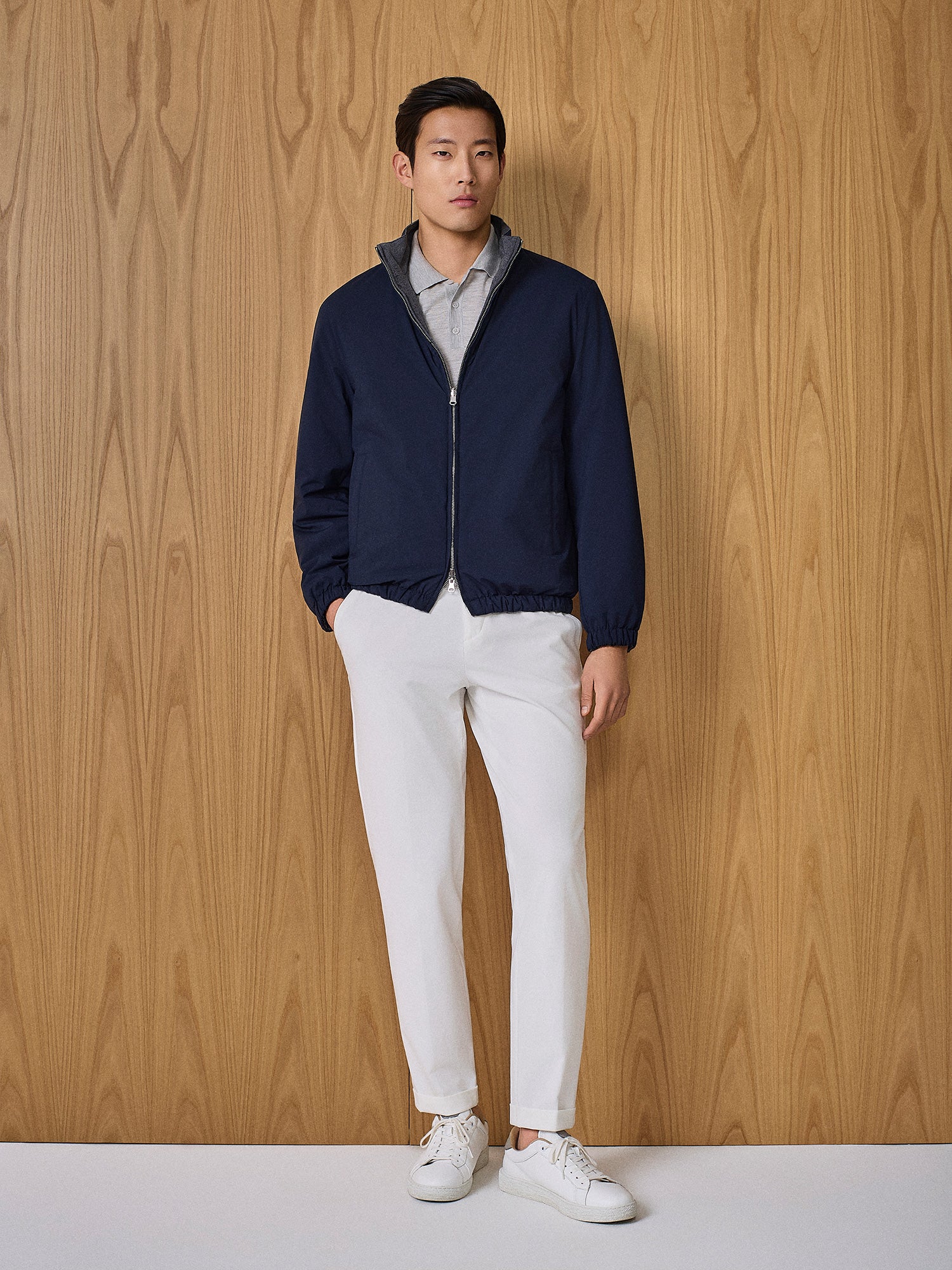 Polo in maglia misto seta grigio chiaro - Image 5