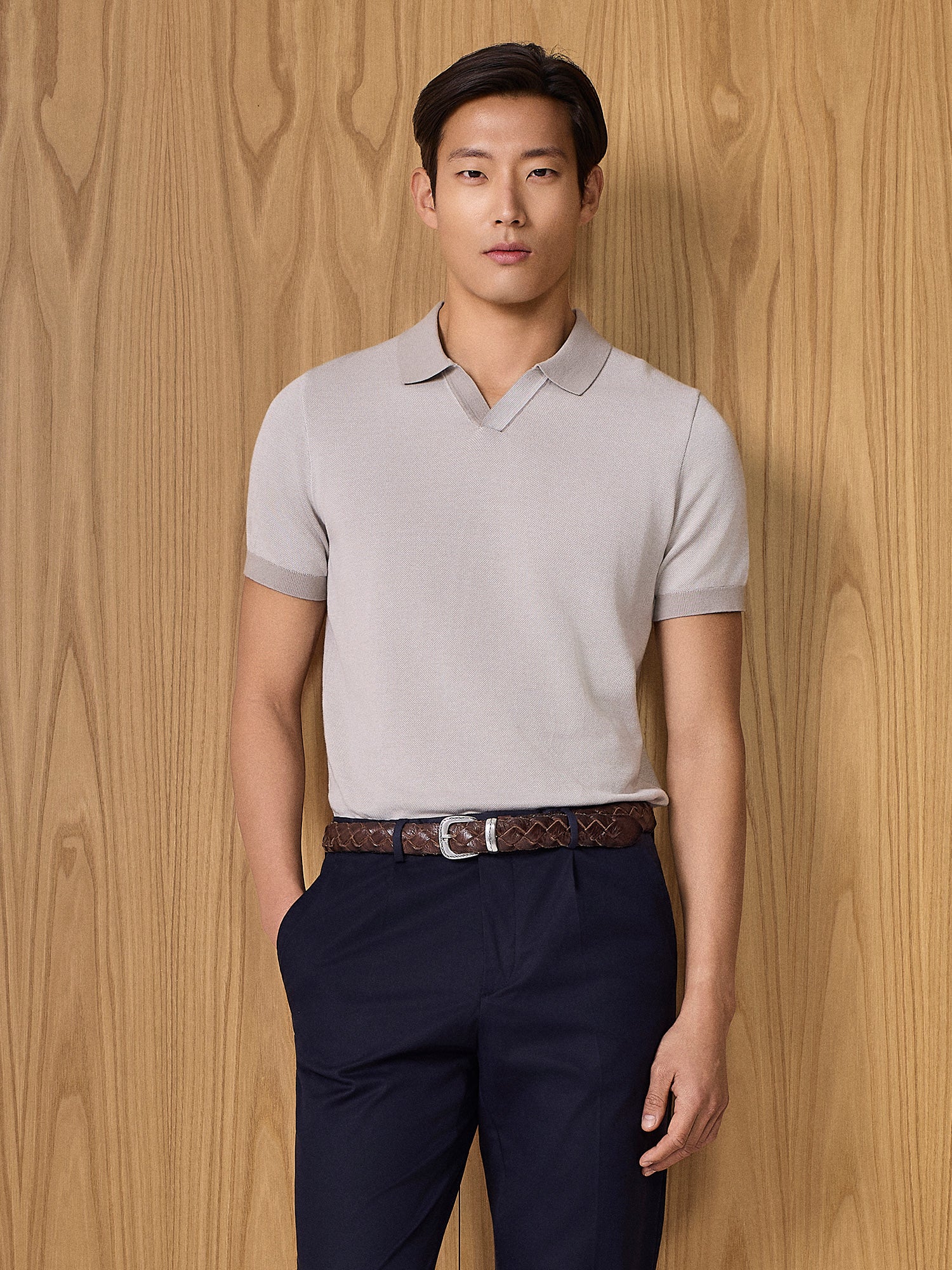 Polo in maglia piquet taupe