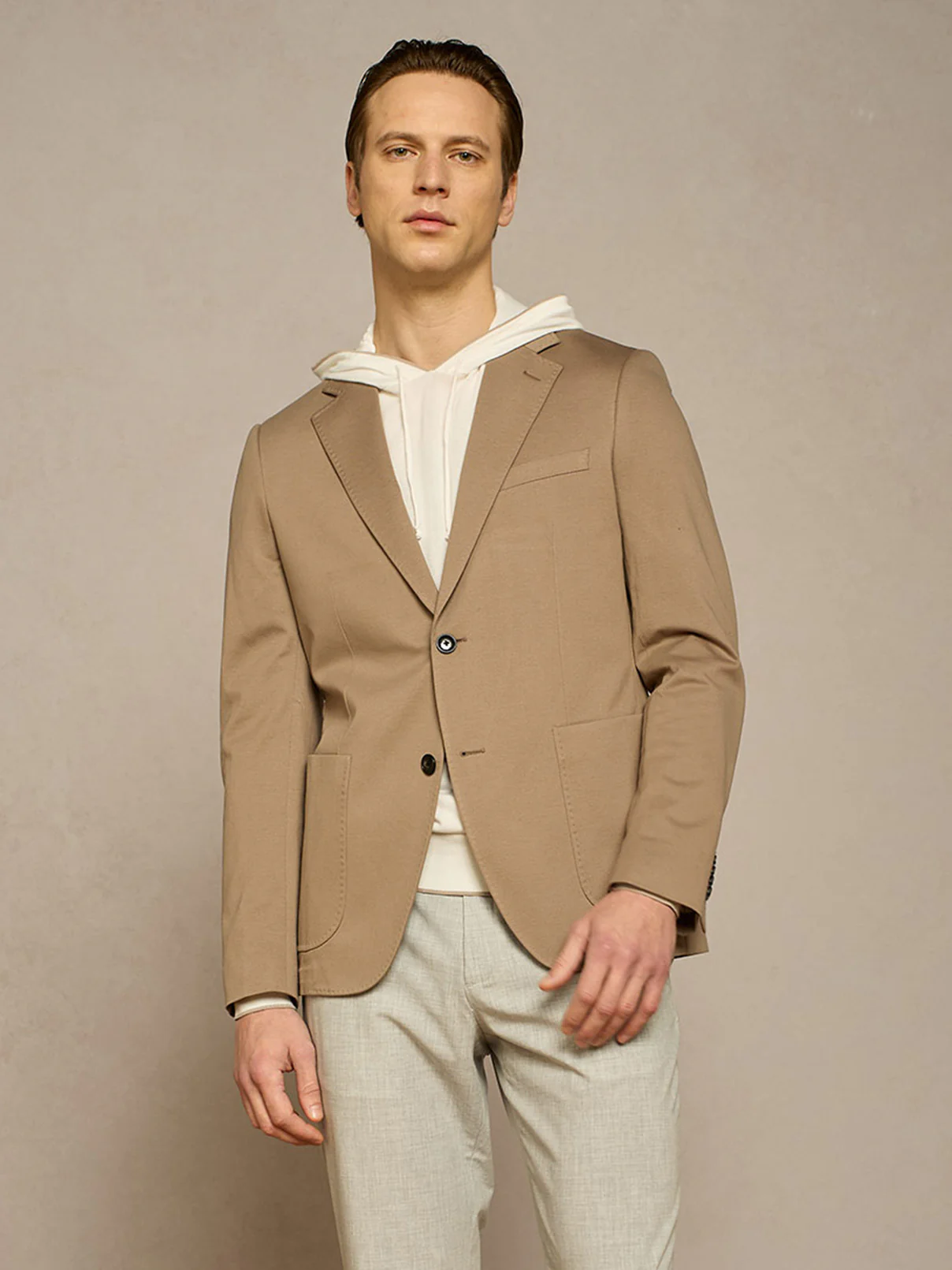 Giacca monopetto in cotone piquet taupe chiaro - Image 3