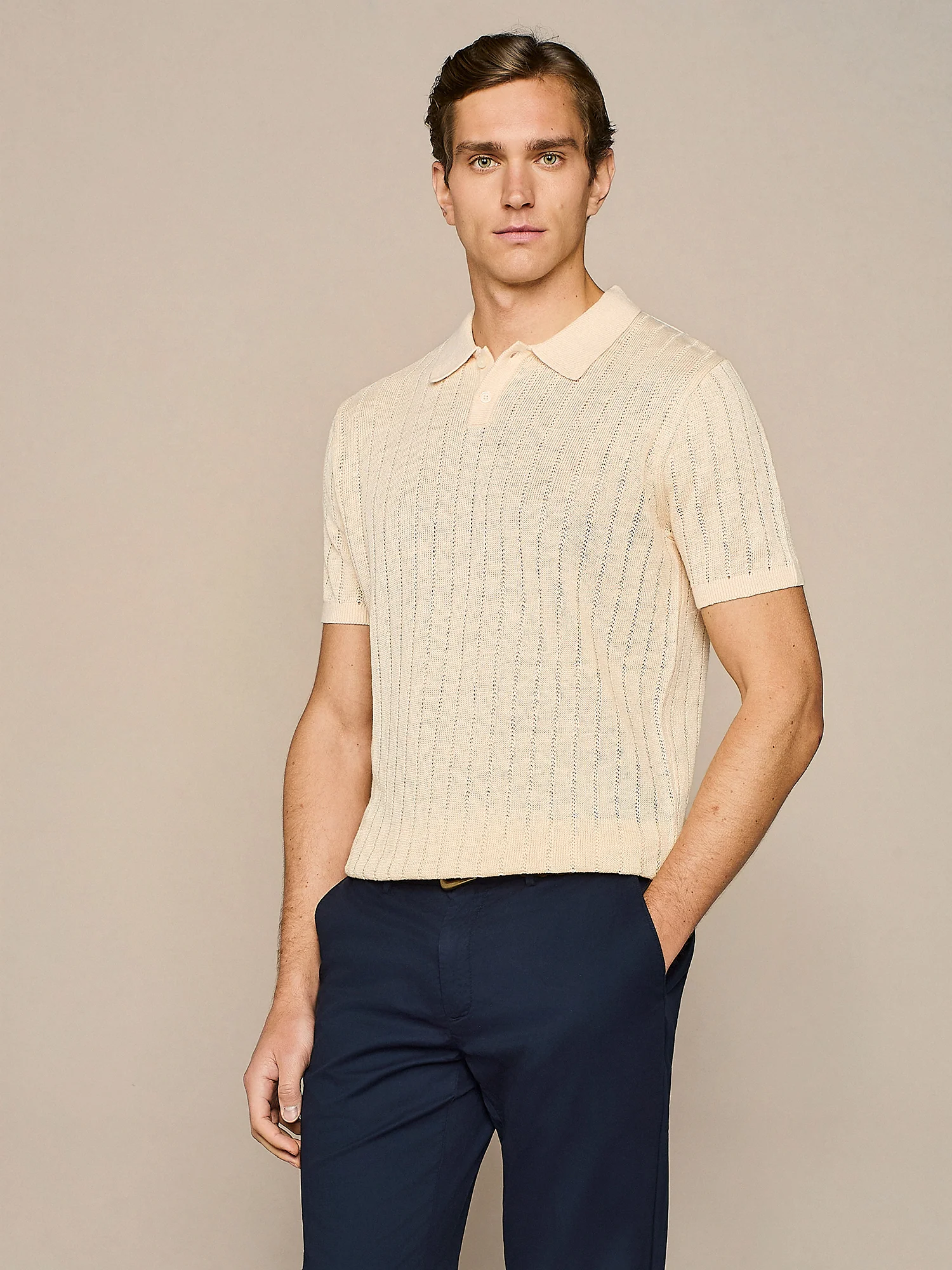 Polo in maglia pointelle apricot - Image 2