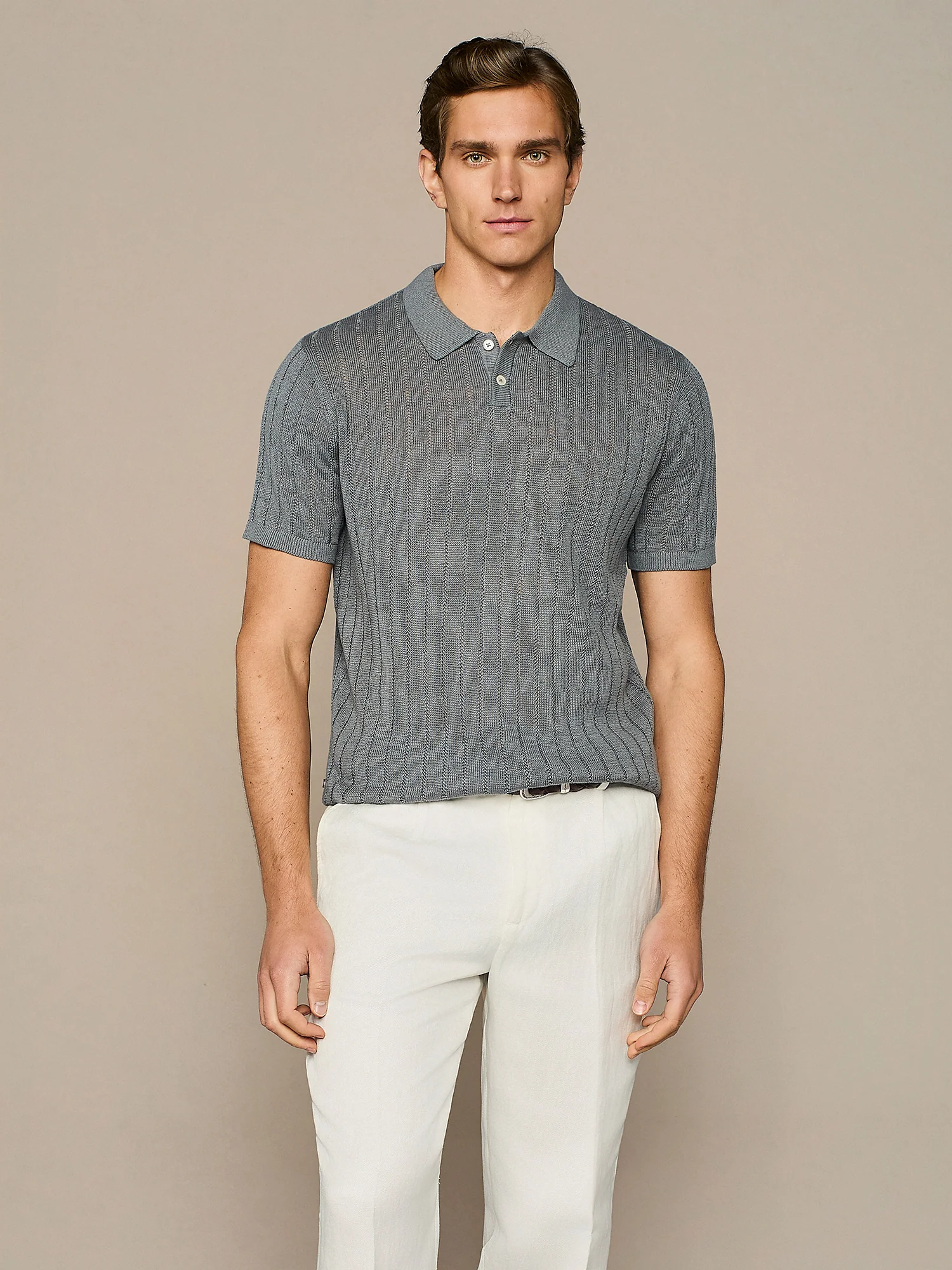 Polo in maglia pointelle ceruleo