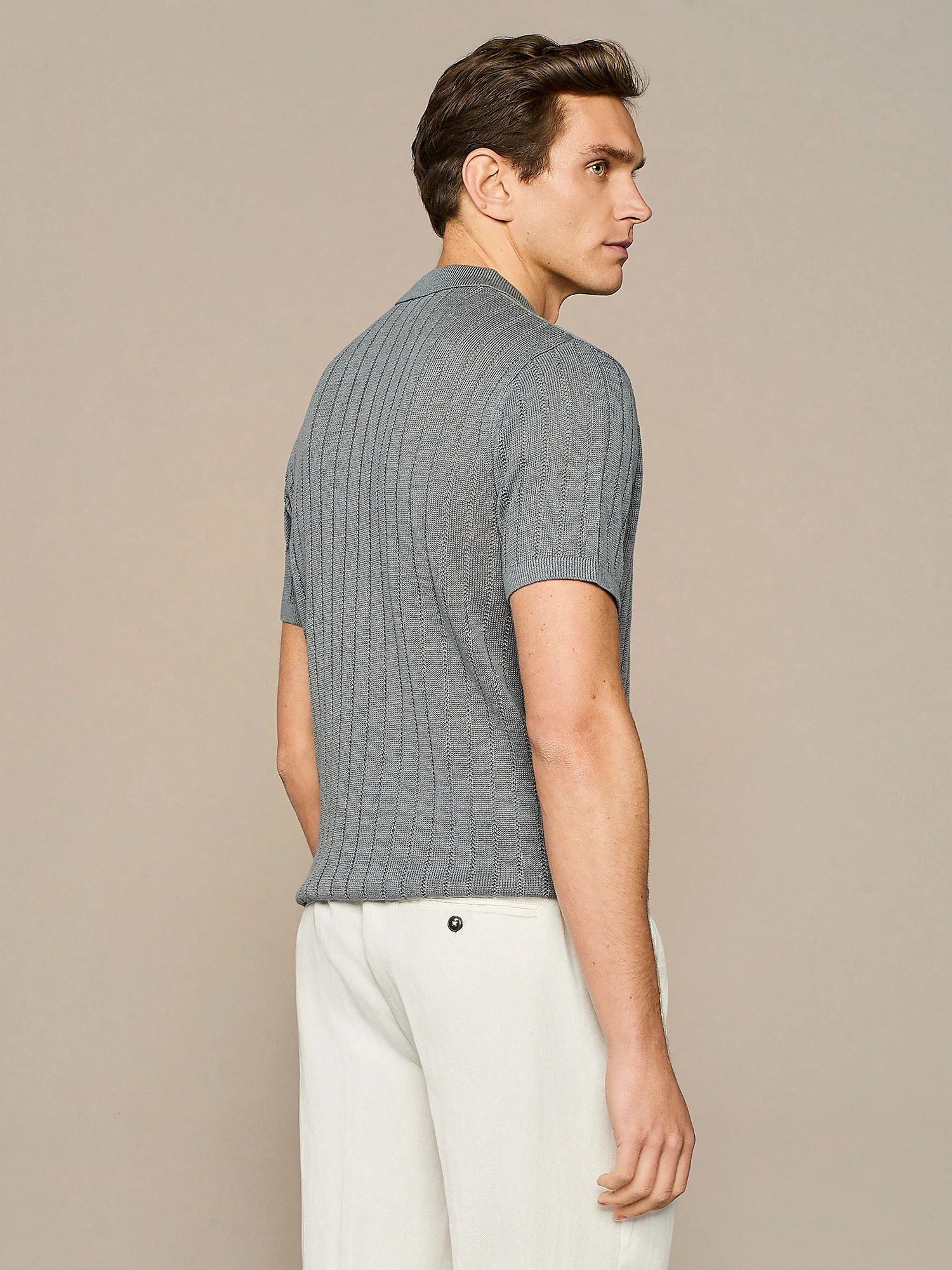 Polo in maglia pointelle ceruleo - Image 4