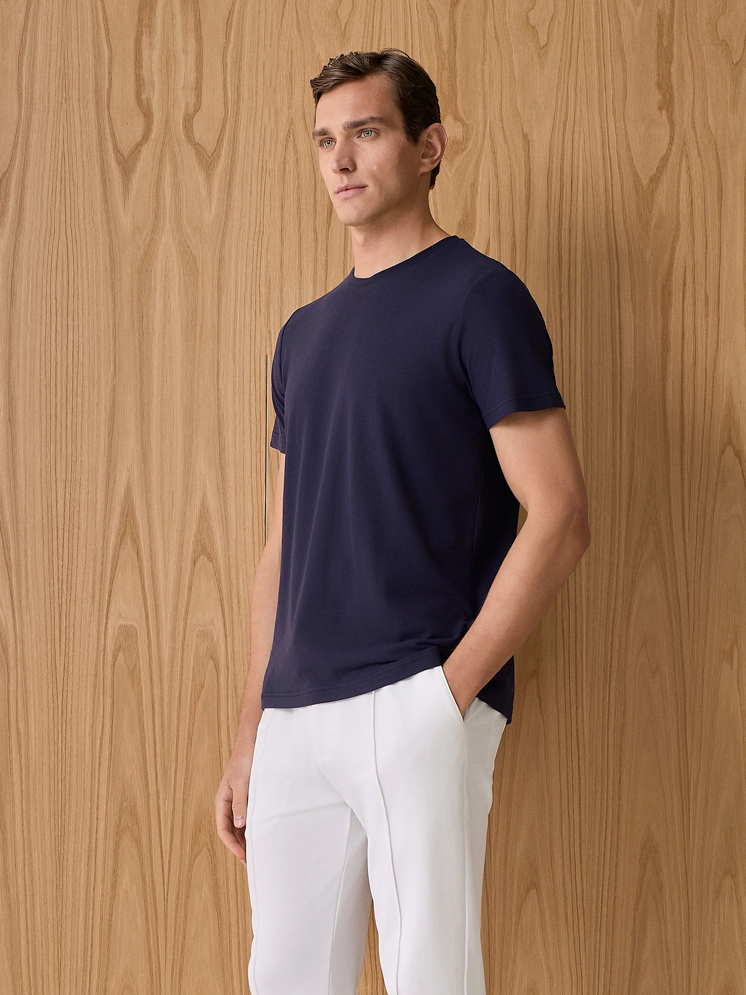T-shirt in cotone crepe navy - Image 2