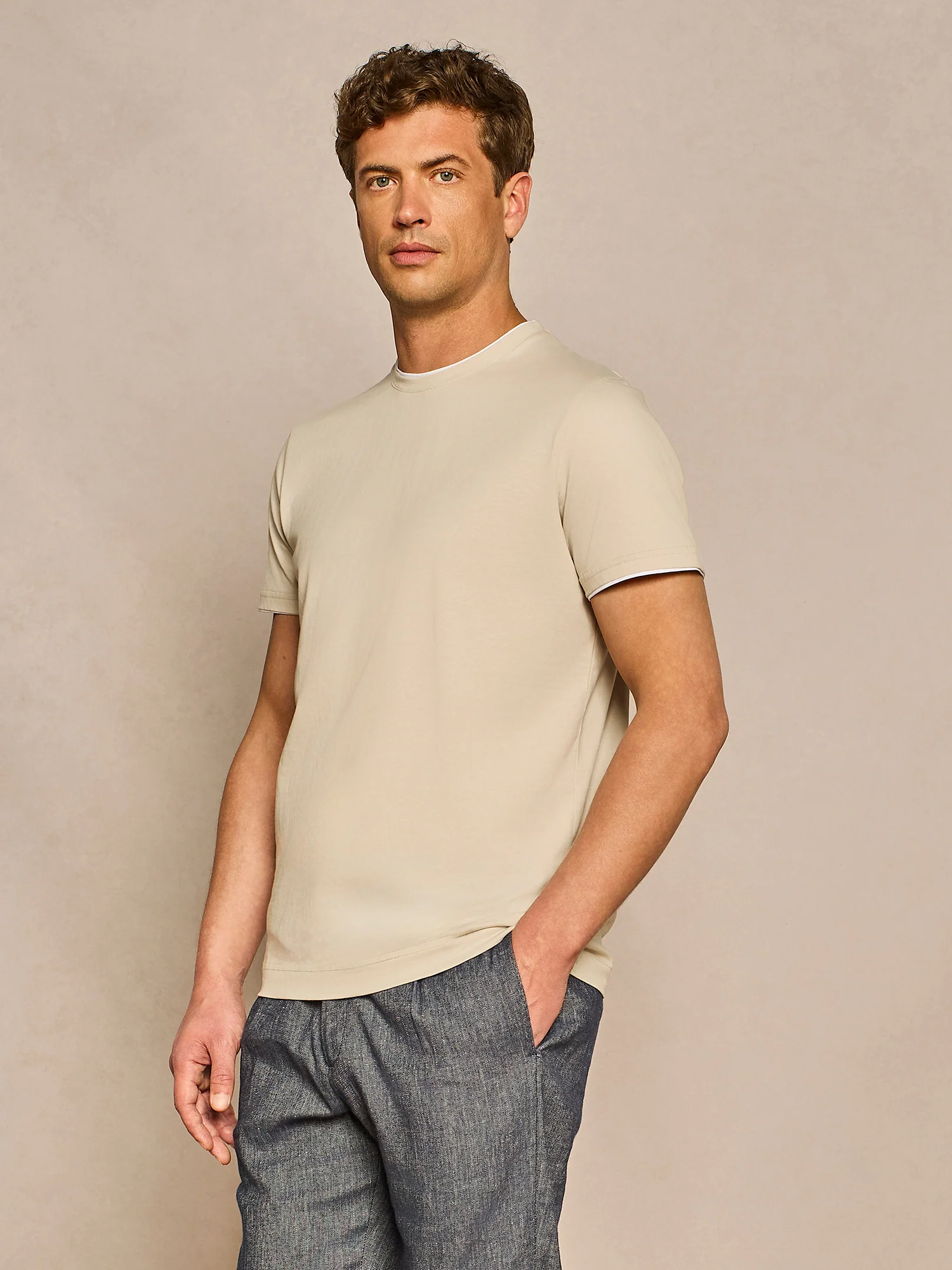 T-shirt doppio collo jersey burro - Image 2