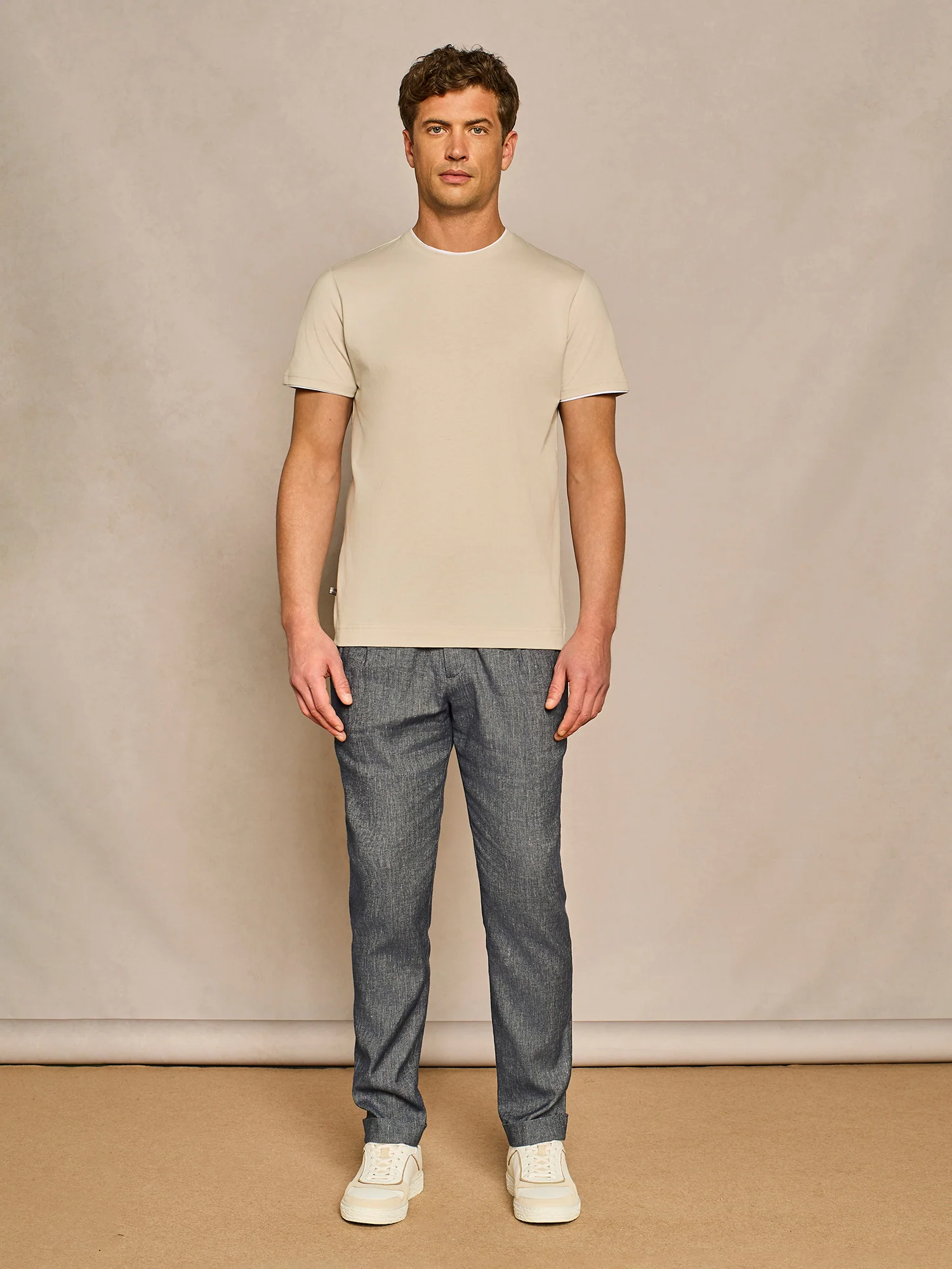 T-shirt doppio collo jersey burro - Image 3