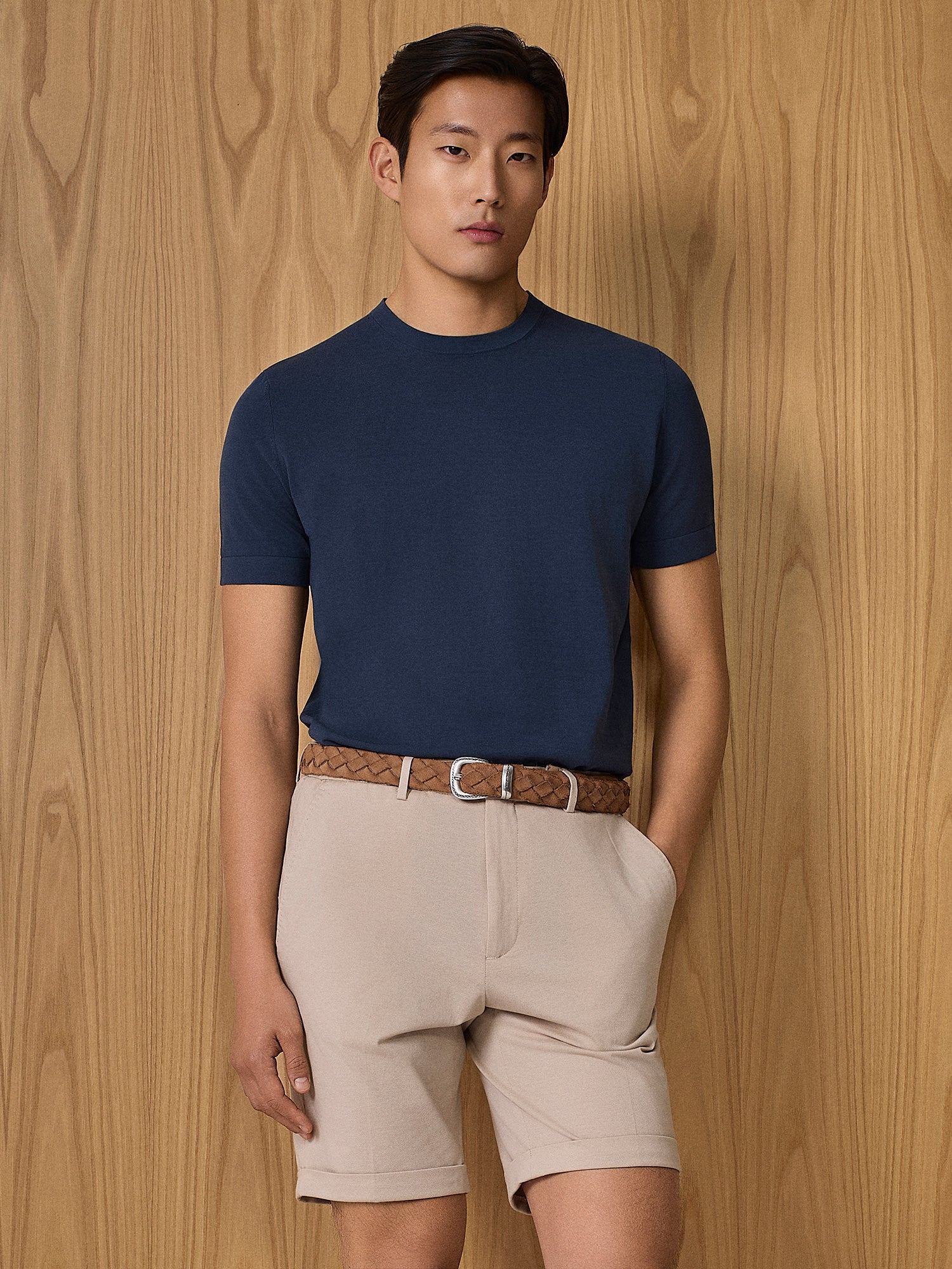 T-shirt crepe in maglia navy
