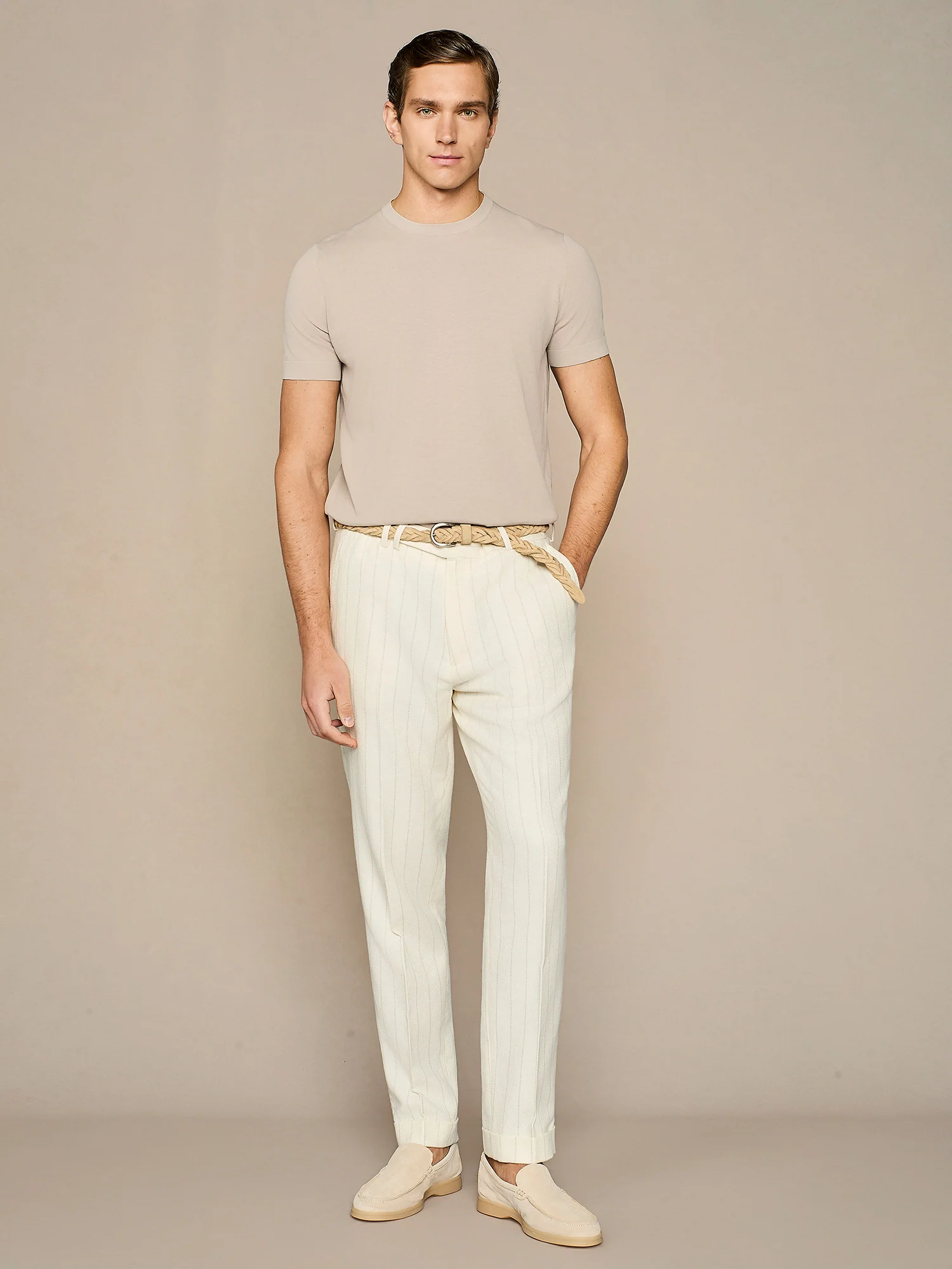 T-shirt crepe in maglia taupe - Image 3