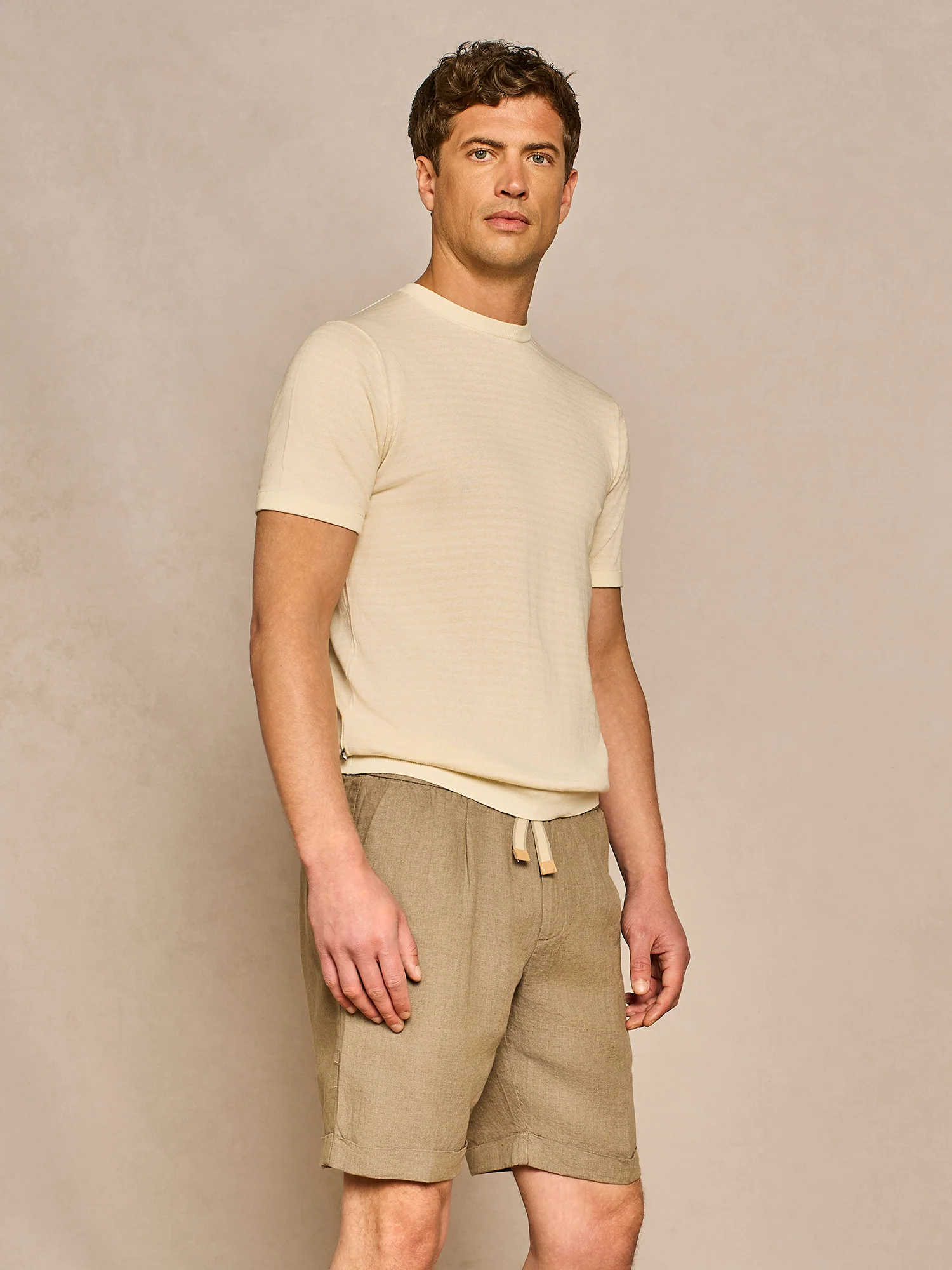 T-shirt in maglia a righe beige - Image 2