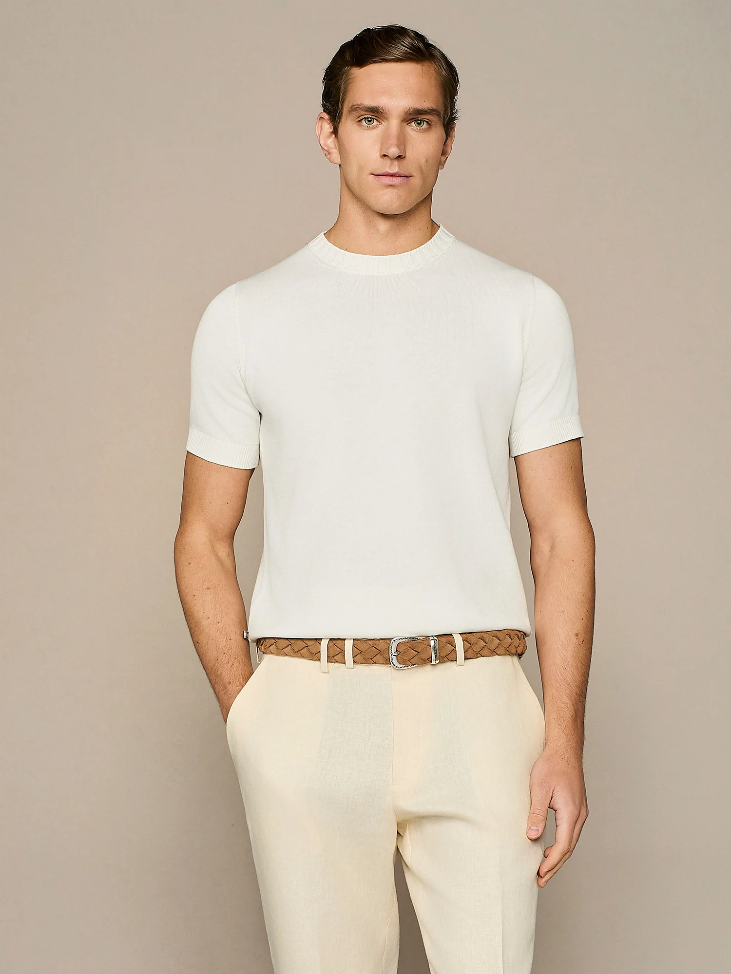 T-shirt in maglia in cotone lavato bianca