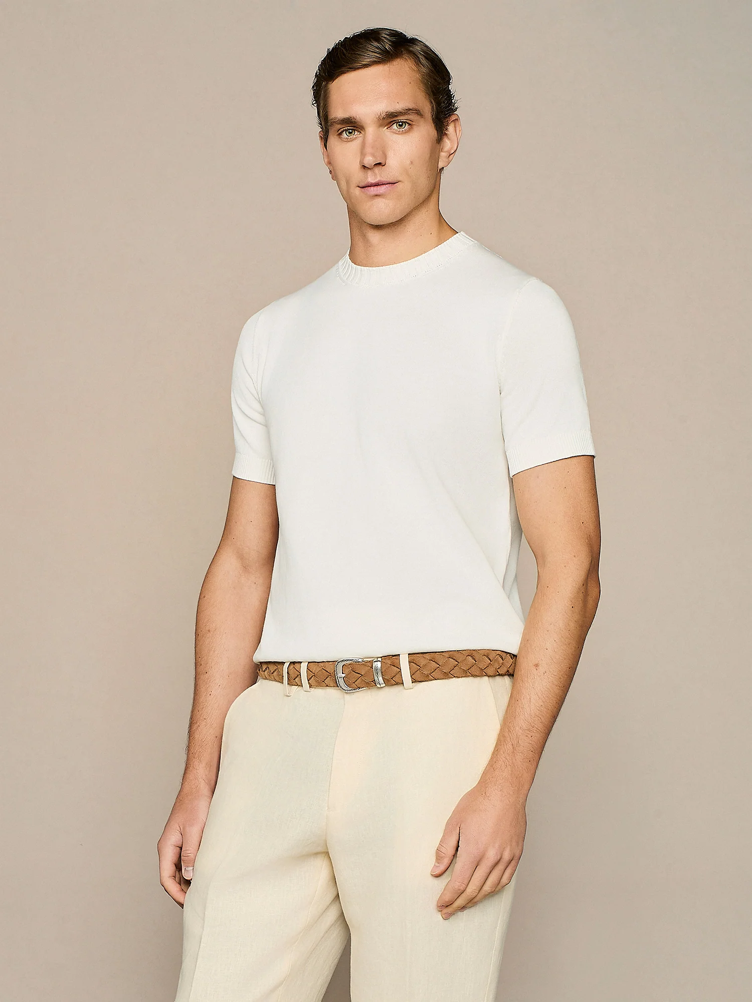 T-shirt in maglia in cotone lavato bianca - Image 2