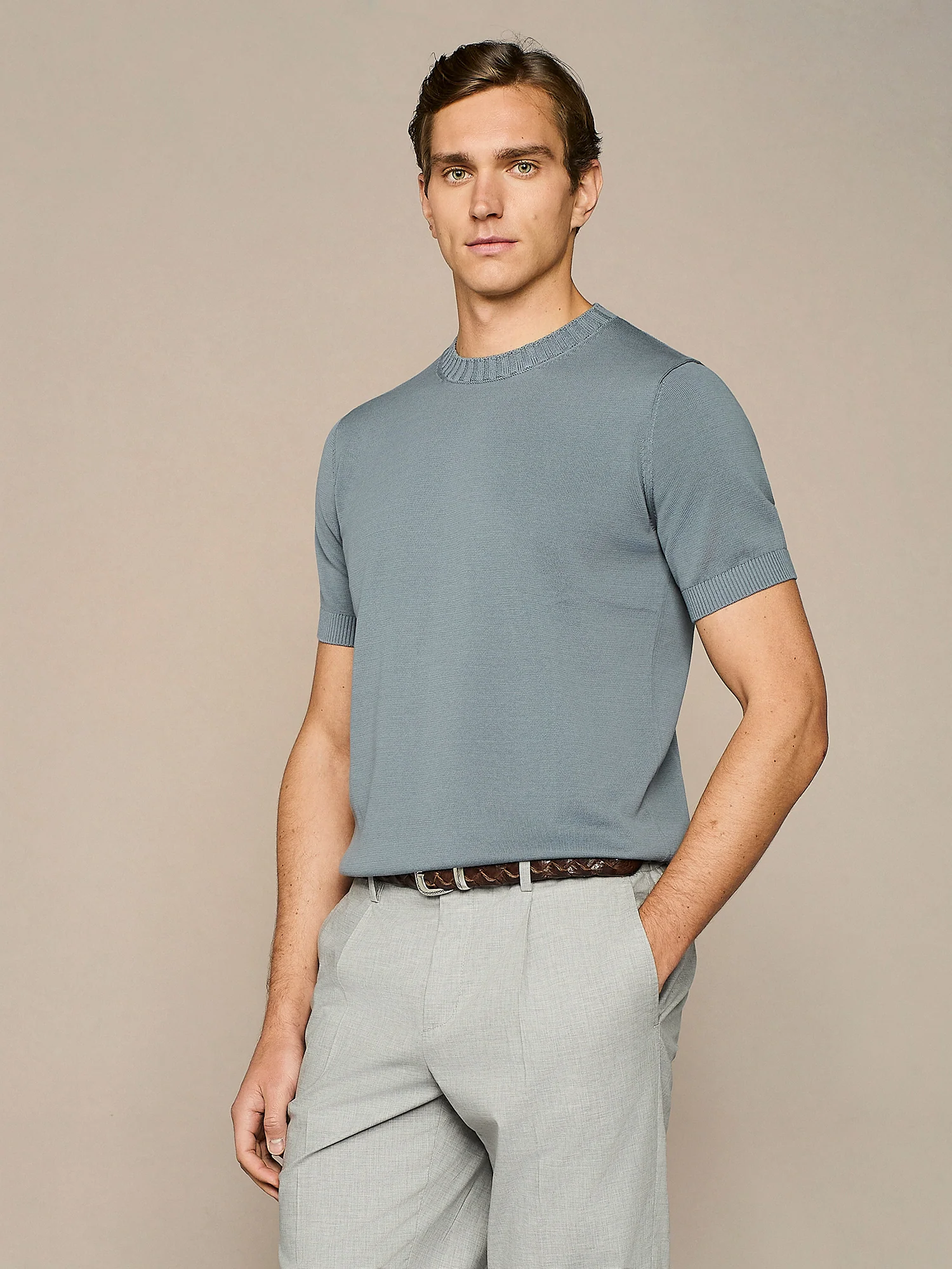 T-shirt in maglia in cotone lavato ceruleo - Image 2