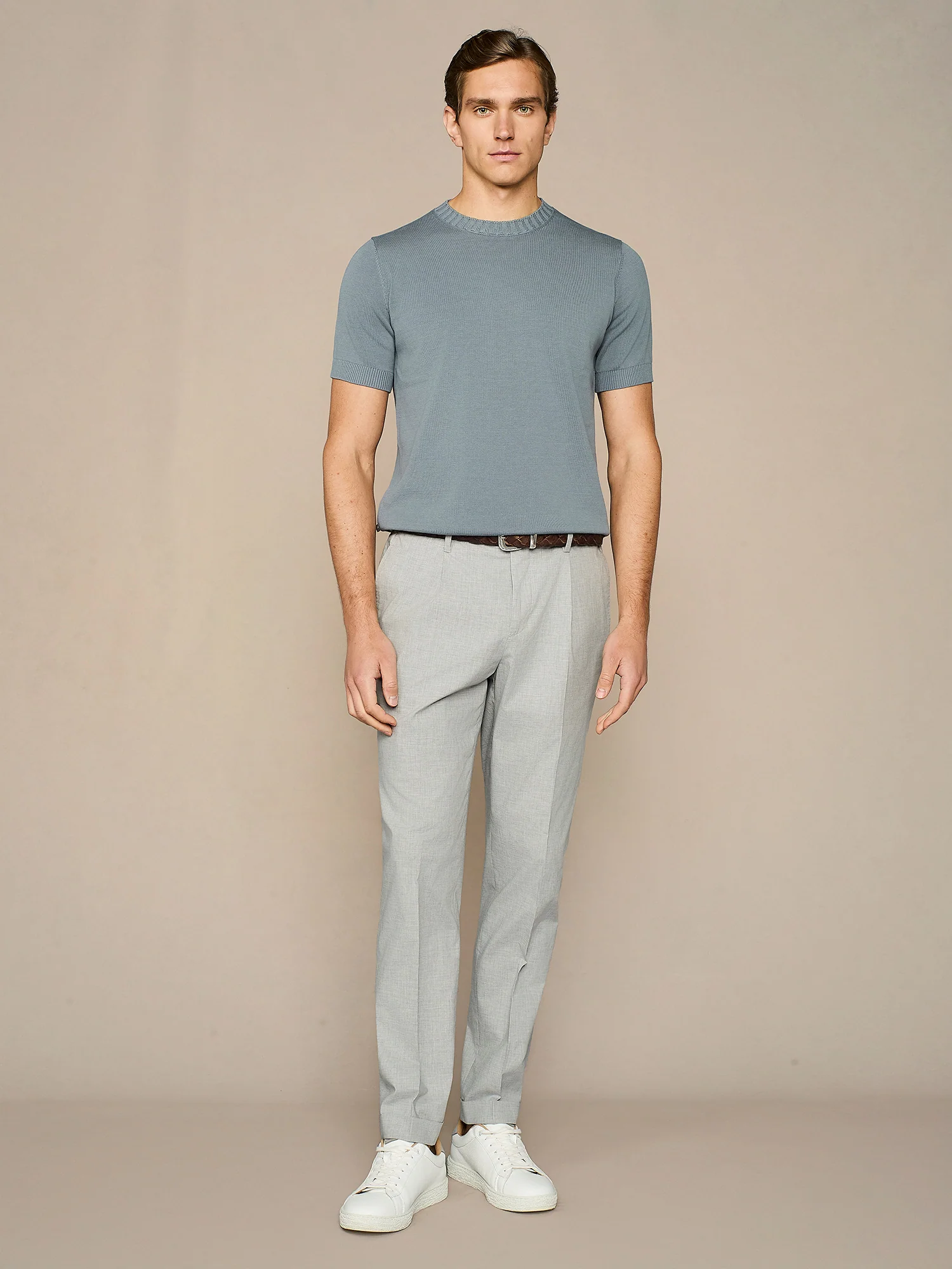 T-shirt in maglia in cotone lavato ceruleo - Image 3