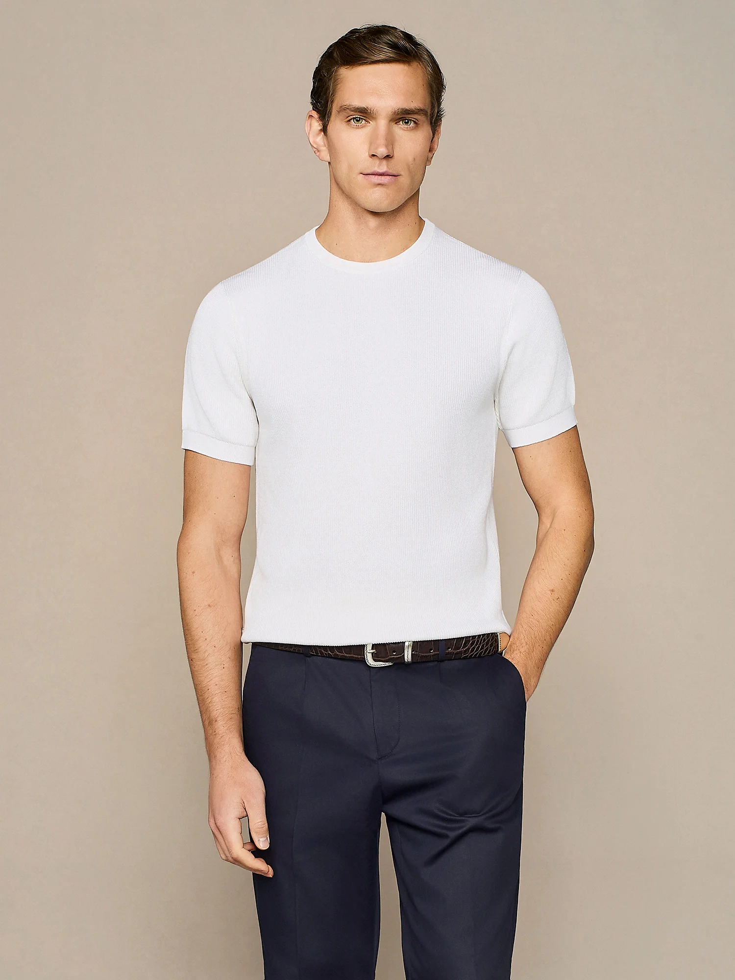 T-shirt in maglia costa inglese bianco
