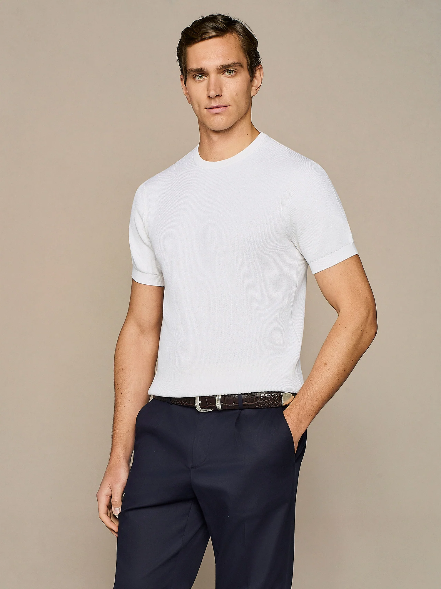 T-shirt in maglia costa inglese bianco - Image 2