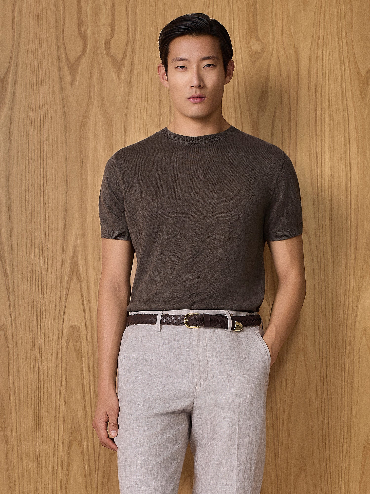 T-shirt in maglia lino cacao