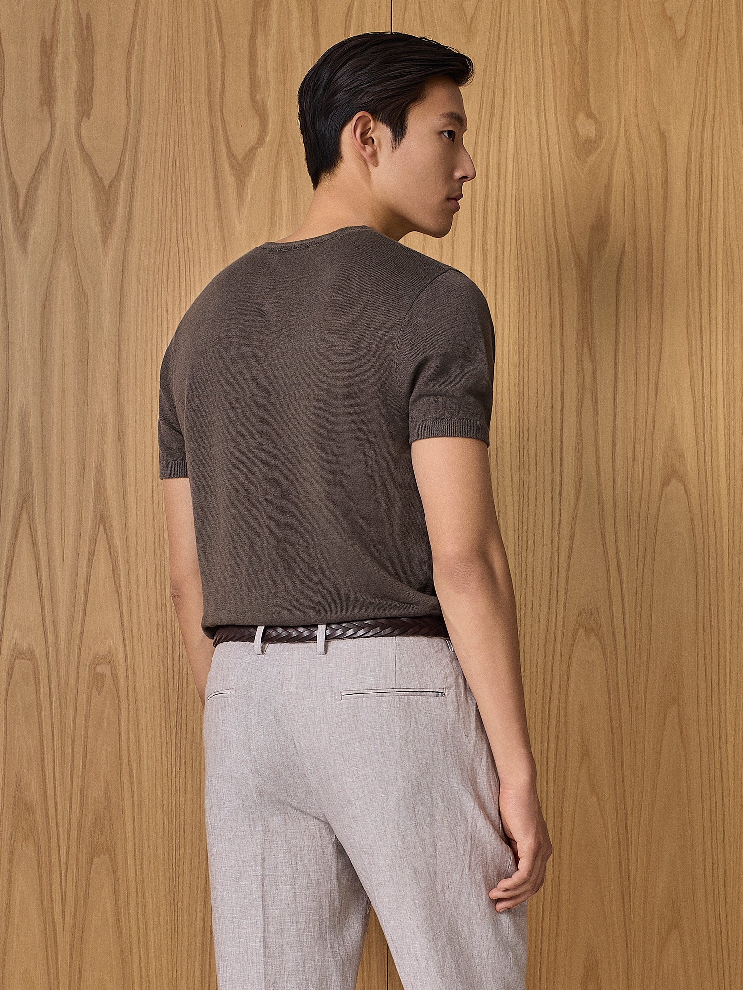 T-shirt in maglia lino cacao - Image 4